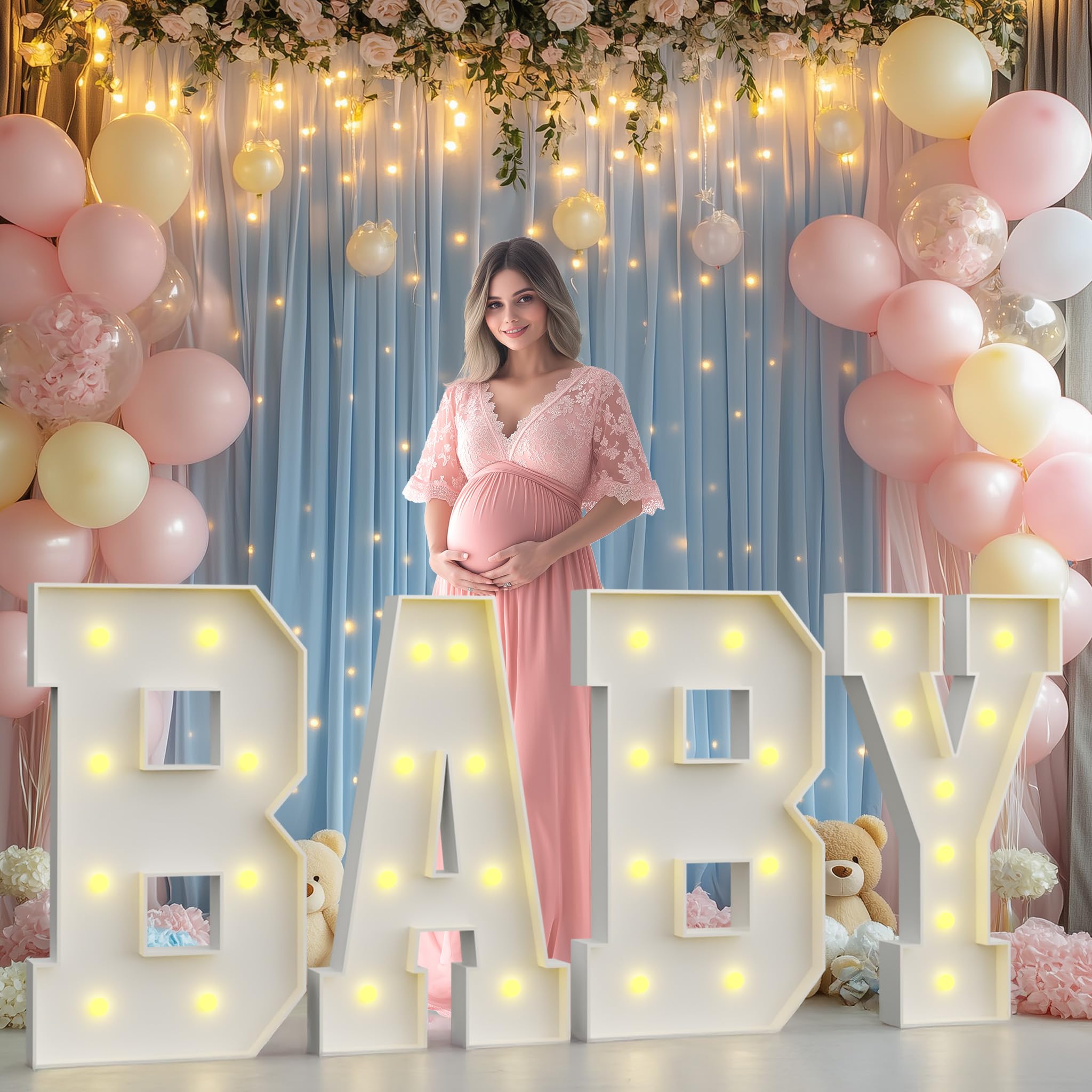 3FT Light Up Marquee Letters for Baby Shower Decorations - Gender Reveal Party, Nursery Room Decor & Birthday Celebration - Glowing Alphabet Signs for Photo Backdrops and Special Events