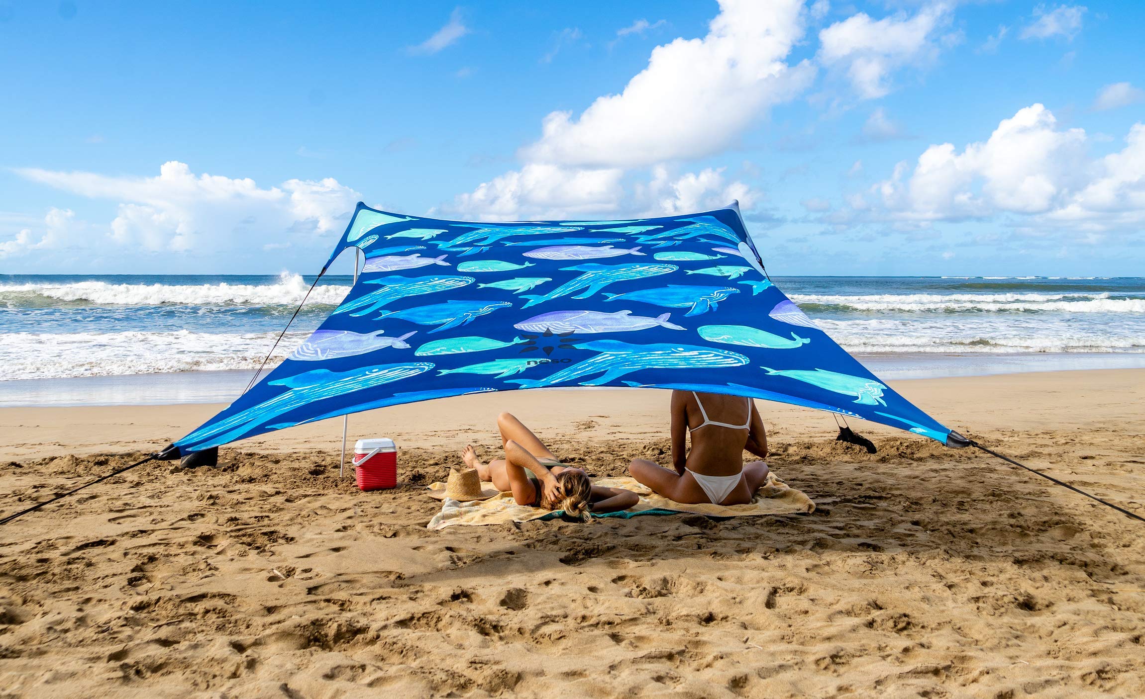 Neso Tents Beach Tent with Sand Anchor - Portable 7' x 7' Sun Canopy Shade with Patented Reinforced Corners (Whales Design) - Perfect for Beach, Camping, Picnics & Outdoor Family Adventures