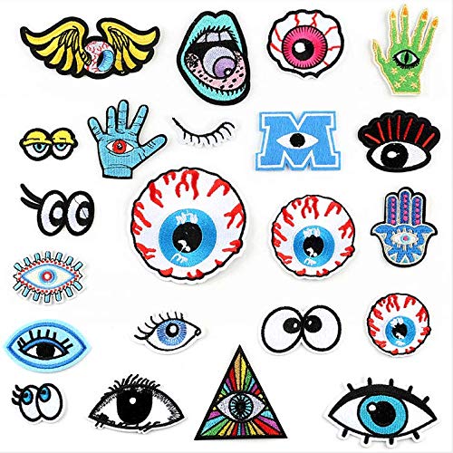 22 Pcs Adhesive Embroidery Eye Patches for Kids Clothing, Shoes & Caps - DIY Sewing Accessories for Children's Fashion & Costume Design (Box Packaging) - Perfect for School Plays, Halloween Costumes & DIY Craft Projects