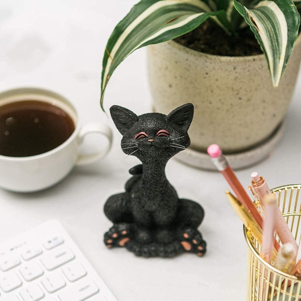 Happy Black Cat Figurine - Cute Home & Office Decor for Cat Lovers - Perfect Gift Idea