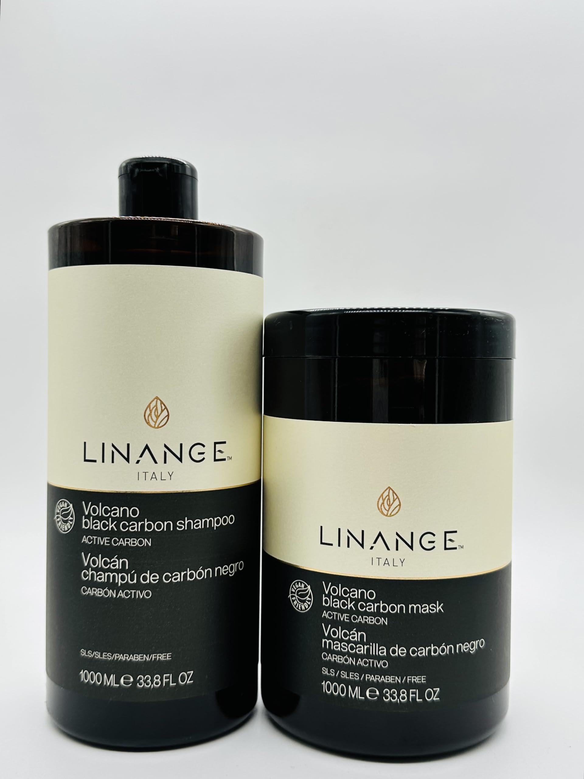 Linange Black Carbon Volcano Shampoo with Activated Charcoal & Deep Cleansing Mask - 1000ml/33.8 Fl oz for Detoxifying & Volumizing Hair - Perfect for Oily Scalp & Color-Treated Hair Care