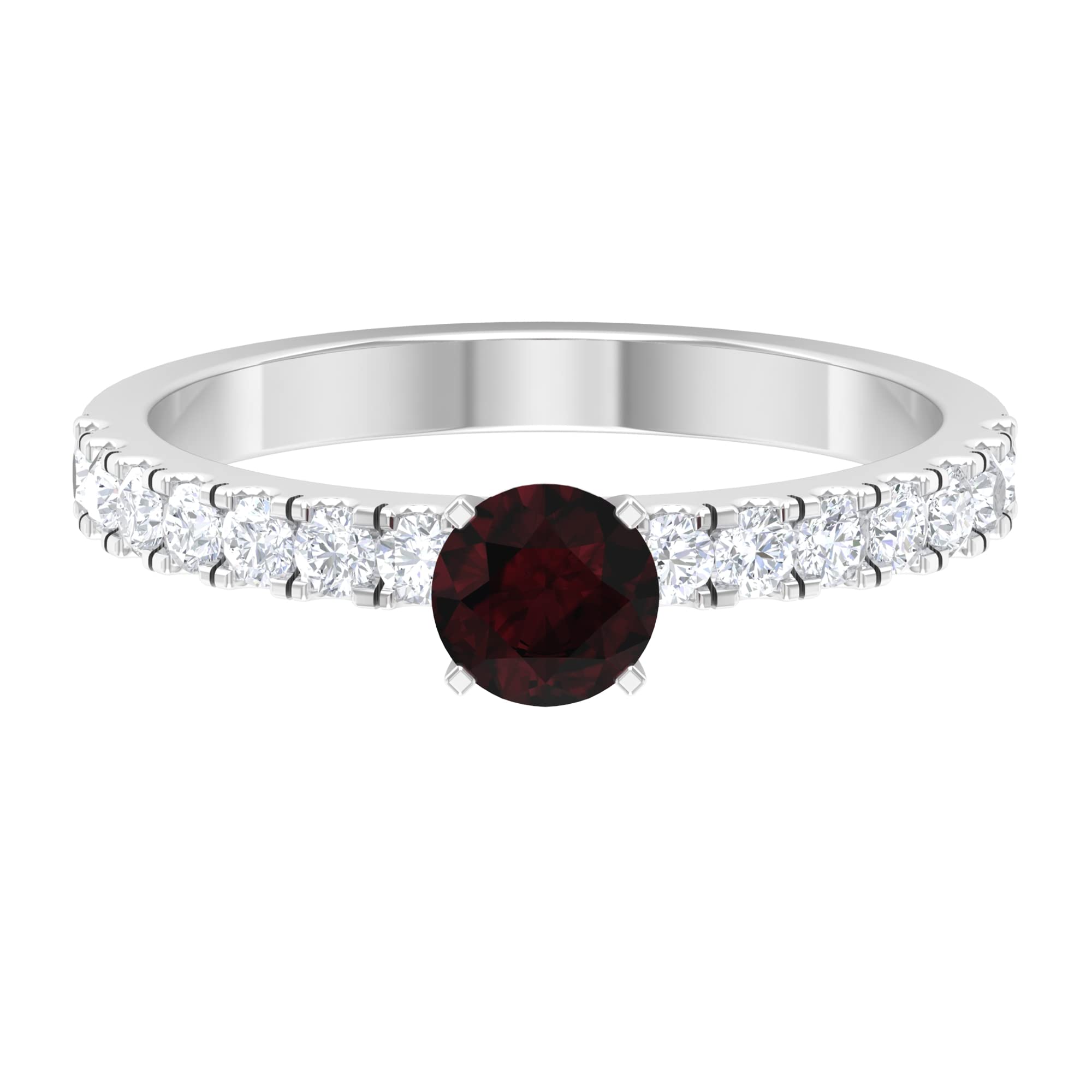 Exquisite 5MM Round Cut Garnet Solitaire Engagement Ring in 14K Solid Gold with Diamond Accents | Perfect for Proposals, Anniversaries & Romantic Gifts