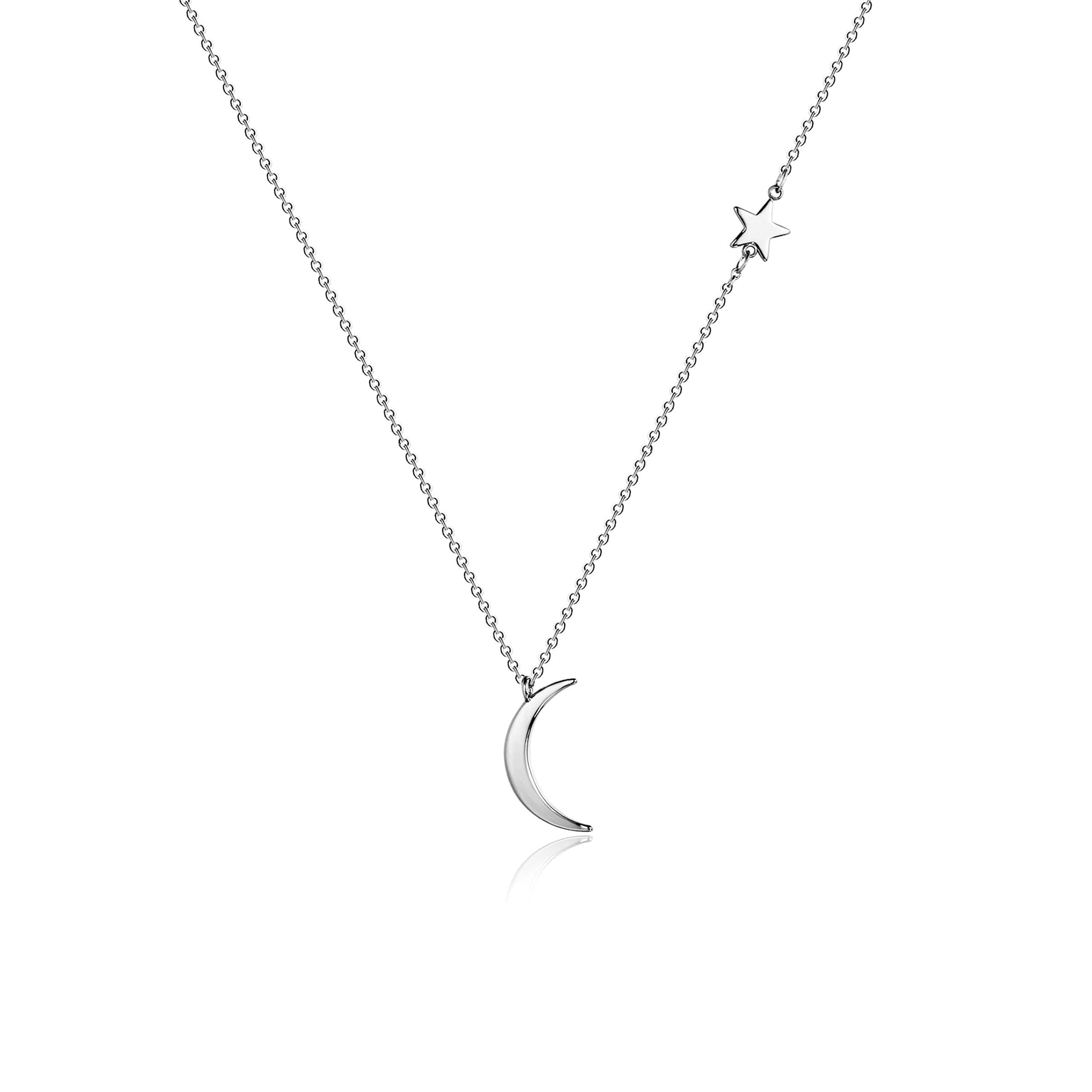 Tasiso 14K Gold Moon and Star Pendant Necklace for Women - Dainty Crescent Moon & Tiny Star Charm Minimalist Jewelry - Perfect for Everyday Wear, Date Nights & Gift Giving