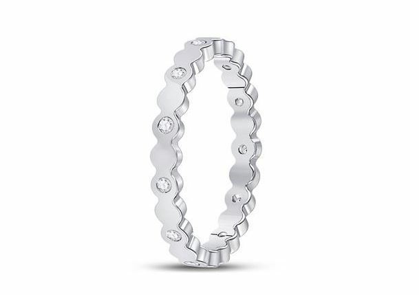 14K White Gold Diamond Women's Band Ring - 1/10 CTTW Round Edge Wedding Ring for Women, Perfect for Anniversary, Engagement, or Everyday Wear