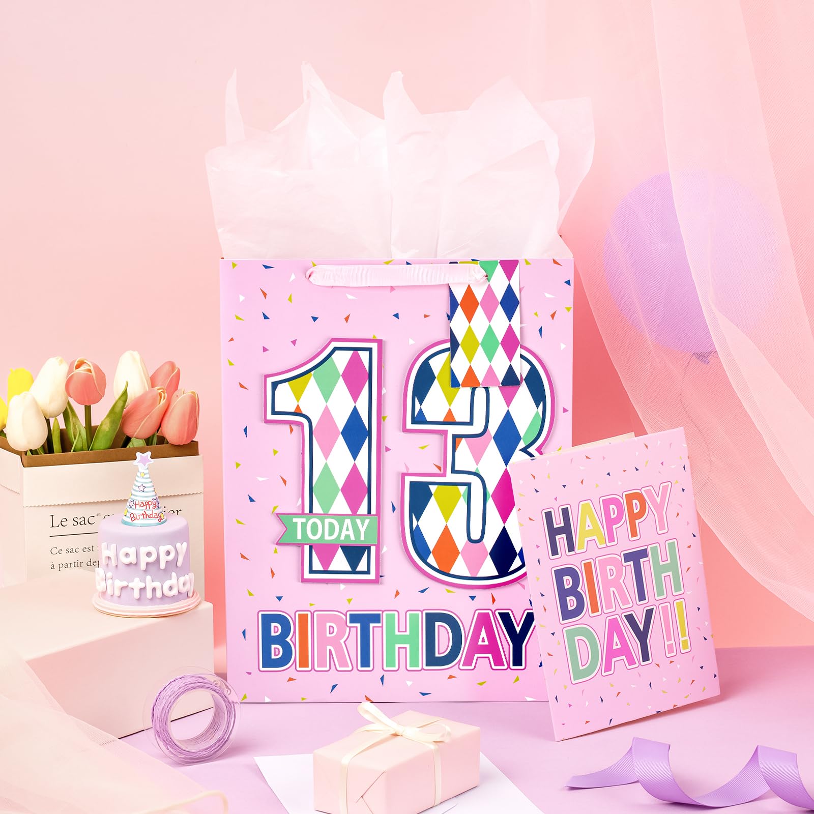 Pink Birthday Gift Bag with Card for Girls - Party Favors & Gifts