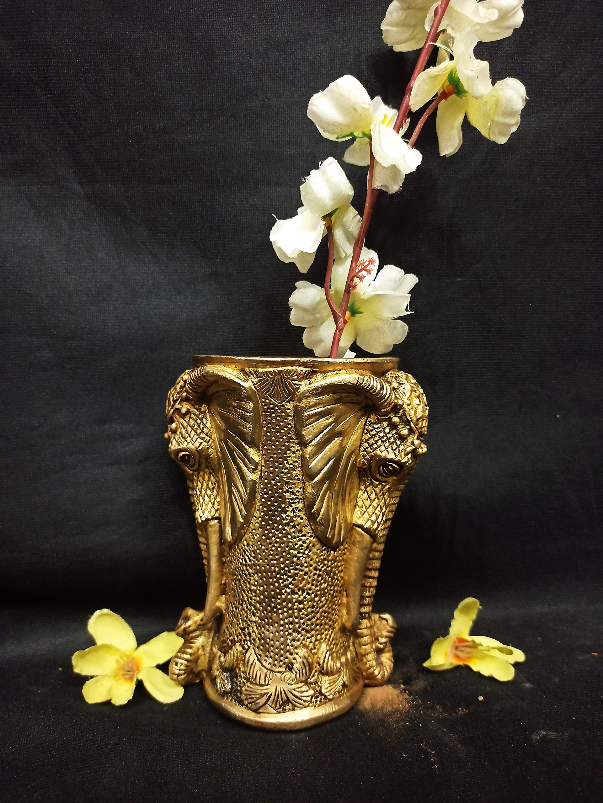 Handcrafted Brass Elephant Design Flower Pot Vase - Elegant Home Decor for Living Room, Office & Garden | BH00153 by Bharat Haat