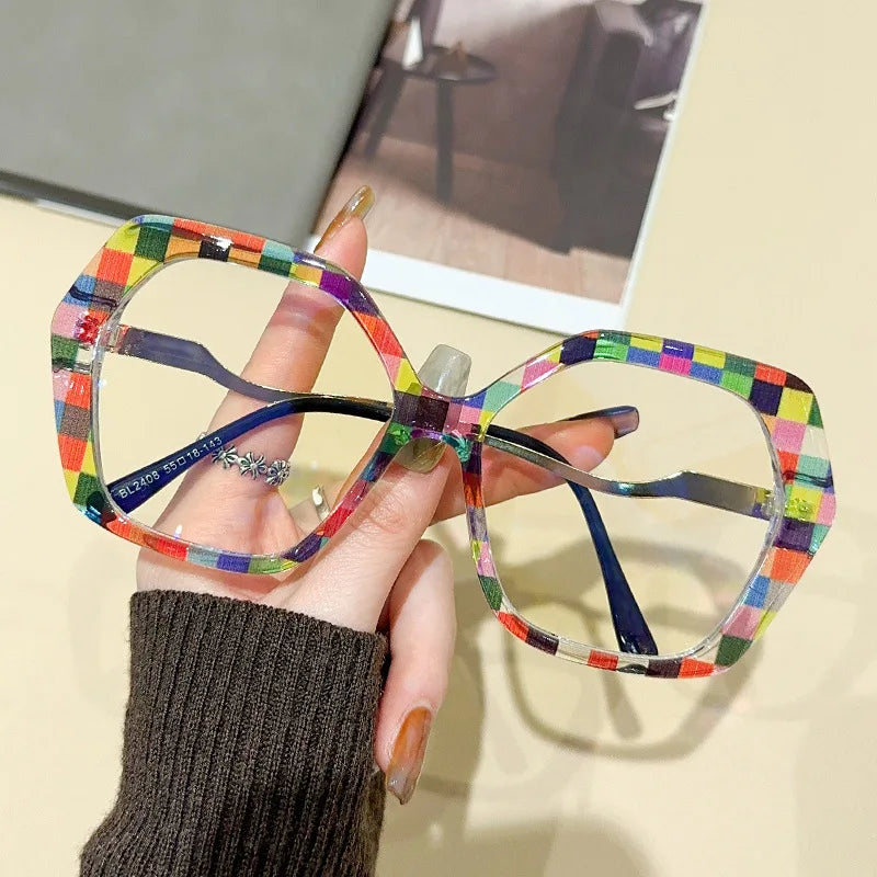 CCspace Women's Full Rim Large Polygon Plastic Eyeglasses 57426 - Trendy Geometric Frame for Women, Lightweight & Durable Eyewear for Work, Reading, and Fashion Accessories