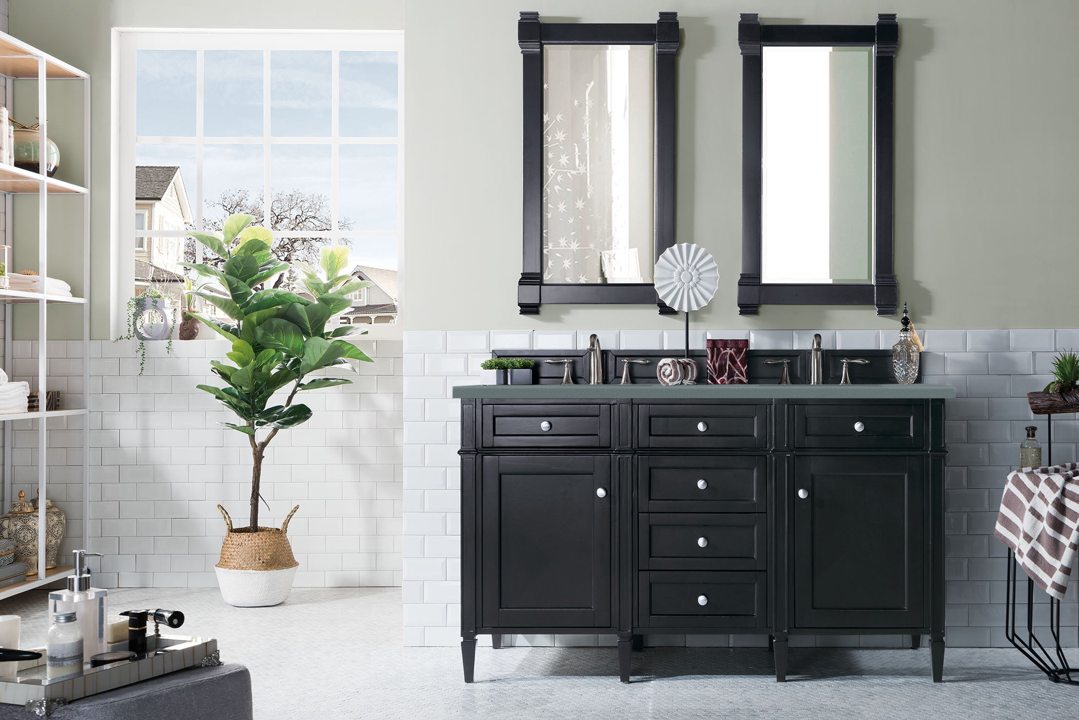 Brittany 60-Inch Black Onyx Double Vanity with 3CM Calacatta Blue Quartz Countertop - Perfect for Modern Bathroom & Master Suite Renovations