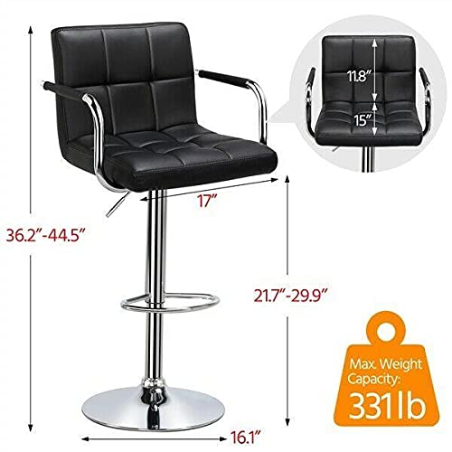 2-Pack Adjustable Swivel Bar Stools with Armrests - Counter Height Kitchen Stools for Dining, Breakfast Nook & Home Bar - Black Modern Barstools Set - Durable Kitchen Furniture for Countertops & Islands