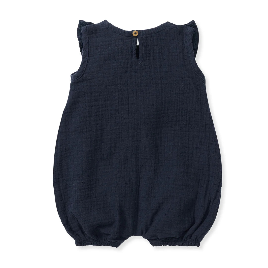 Baby Dotted Muslin Romper - Soft Breathable Cotton Jumpsuit for Newborns & Infants | Midnight Blue | Perfect for Playtime, Naptime & Photo Shoots