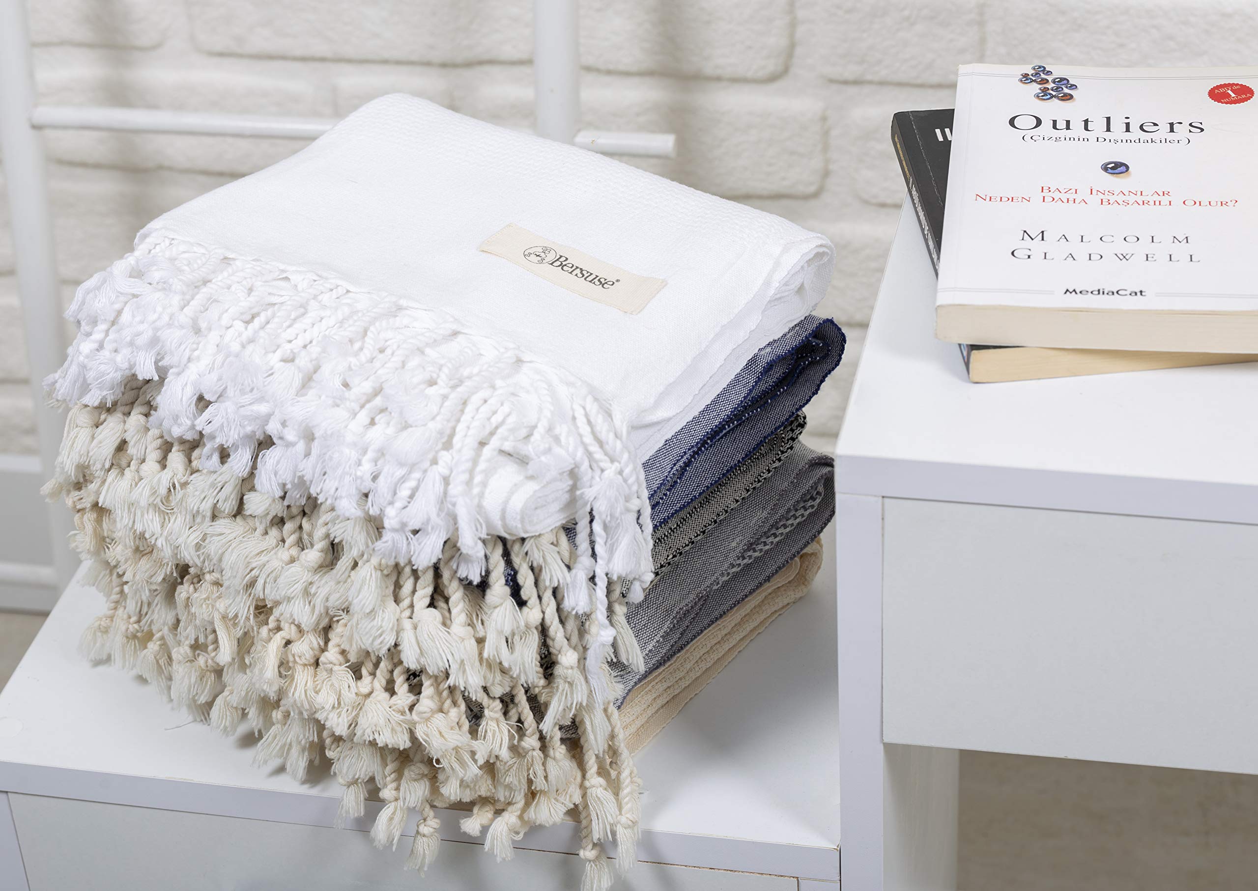 Bersuse 100% Cotton Premium Turkish Towel - Soft, Absorbent, Quick-Dry Peshtemal for Bath, Beach, Spa & Travel - 37x70 Inches, White (Set of 6) | Luxury Towels for Pool, Yoga, Gym & Vacation