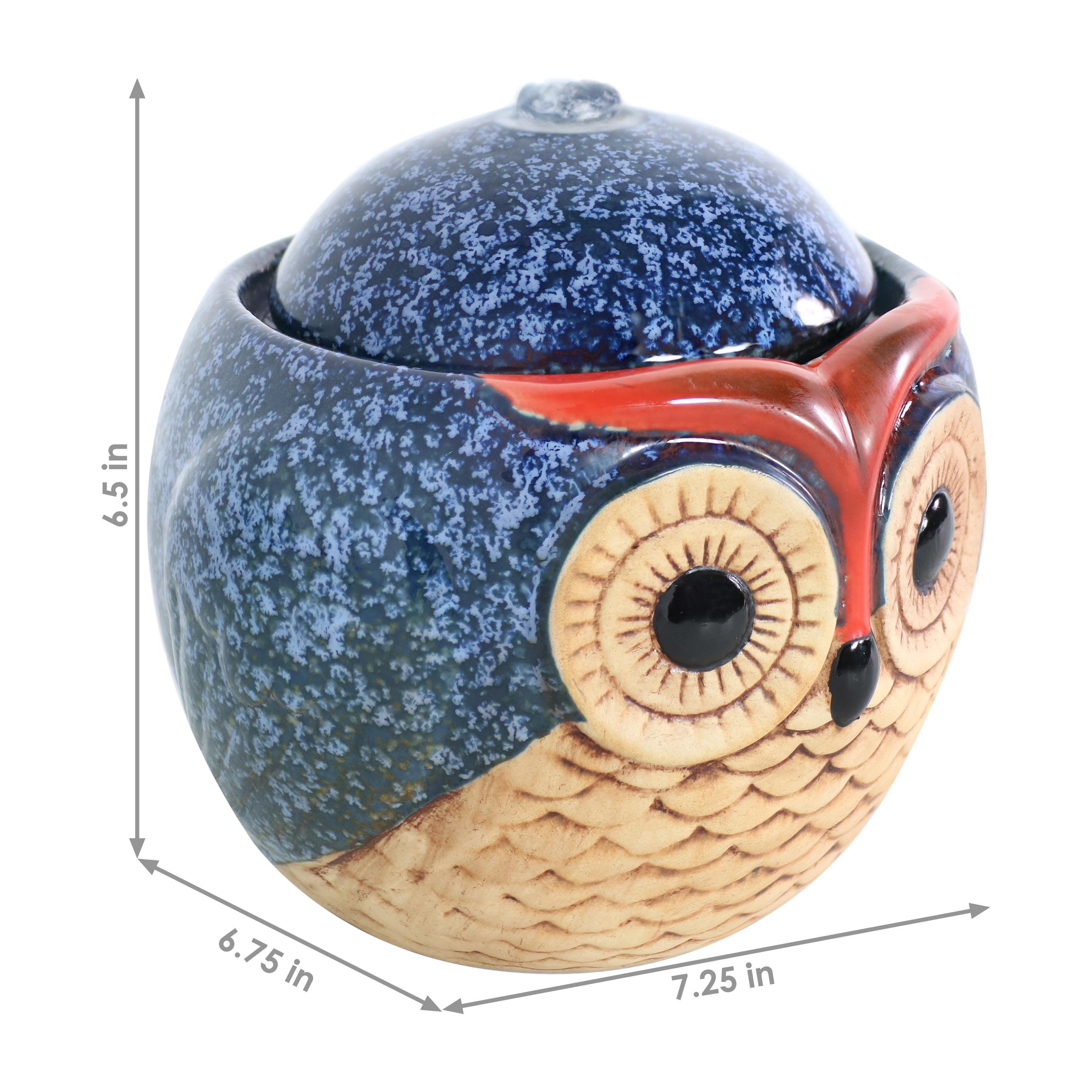 Sunnydaze Ceramic Owl Indoor Tabletop Water Fountain - Relaxing Home & Office Decor for Stress Relief, Feng Shui & Meditation | Perfect for Living Room, Bedroom, Garden or Patio