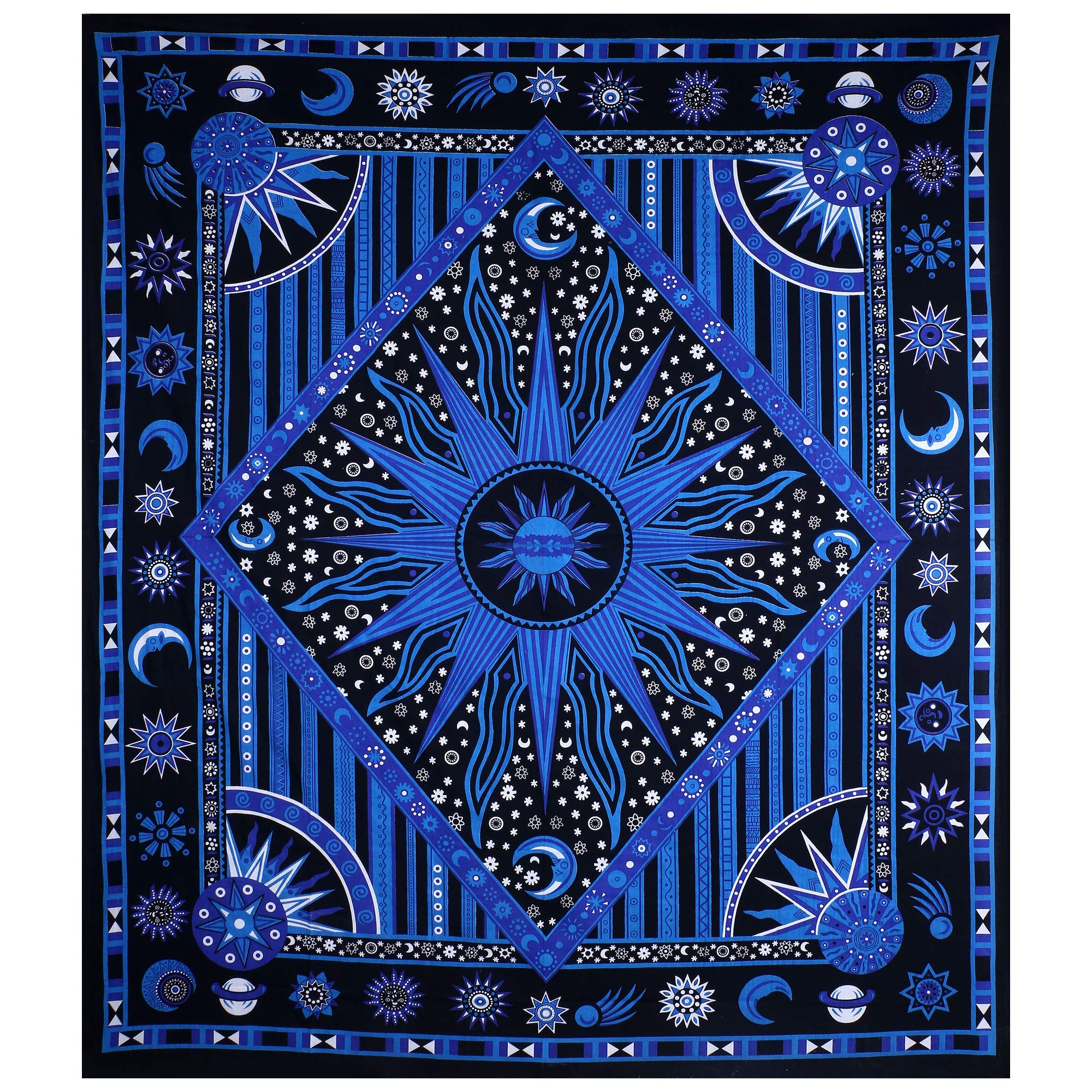 Celestial Tie Dye Moon Tapestry - Blue Boho Wall Hanging for Bedroom & Dorm Decor