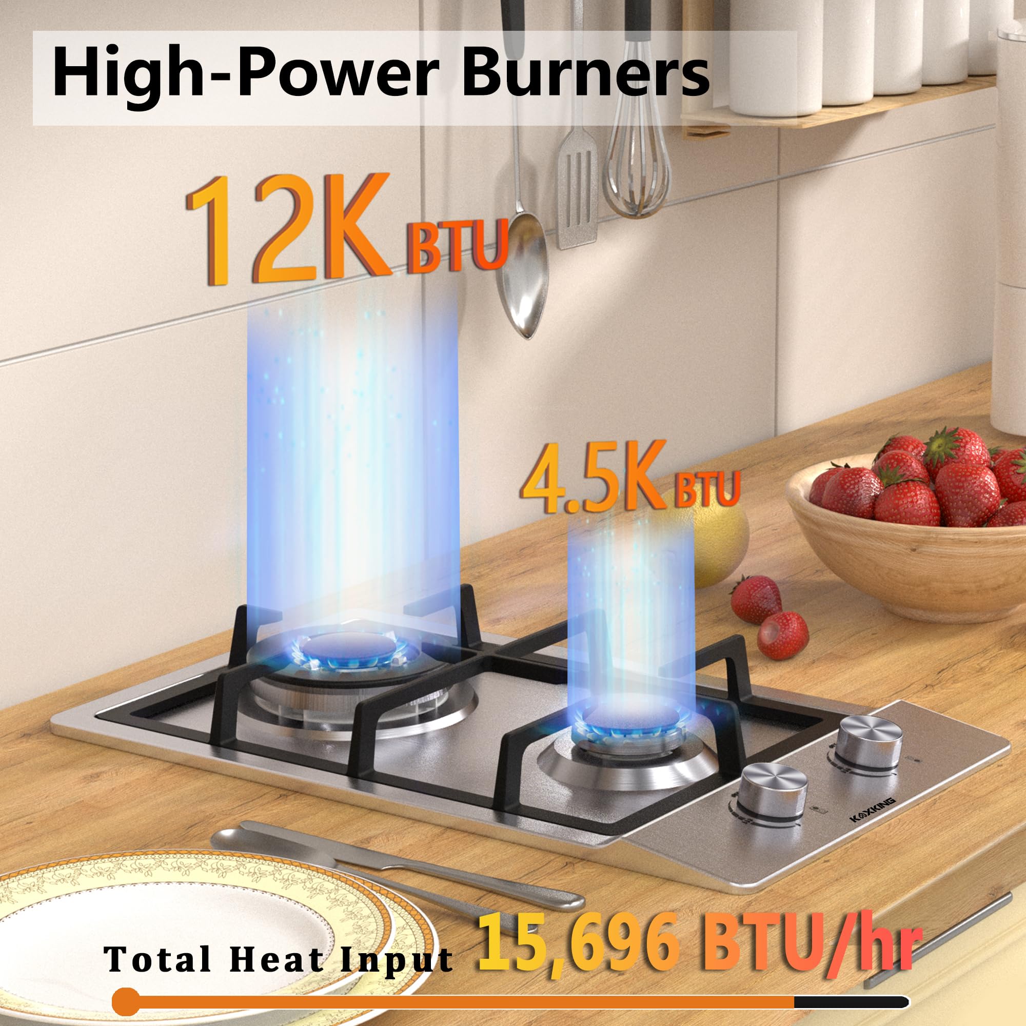 12 Inch Built-in Gas Cooktop - Dual Burner Propane Stove with NG/LPG Conversion & Thermocouple Protection - Stainless Steel Gas Stove Top for Home Kitchen, RV, Camping & Outdoor Cooking