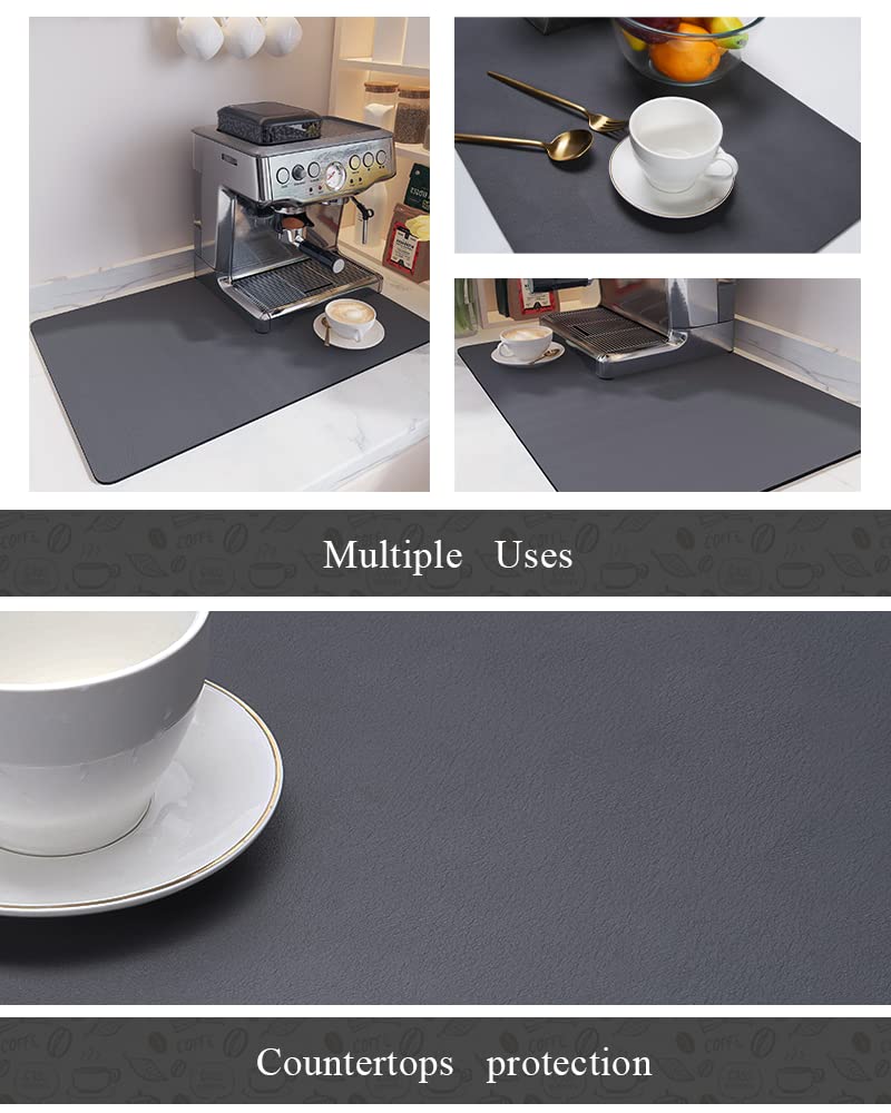Premium Coffee Bar Mat - Non-Slip Rubber Backing Drying Mat for Coffee Makers & Espresso Machines - Absorbent, No Water Marks - Perfect for Coffee Stations, Kitchen Countertops & Home Bar Setups