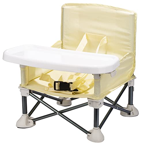 Agudan Portable Baby Booster Seat with Removable Tray - Compact Travel High Chair for Toddlers & Infants - Cream Yellow - Perfect for Dining, Travel & Outdoor Use