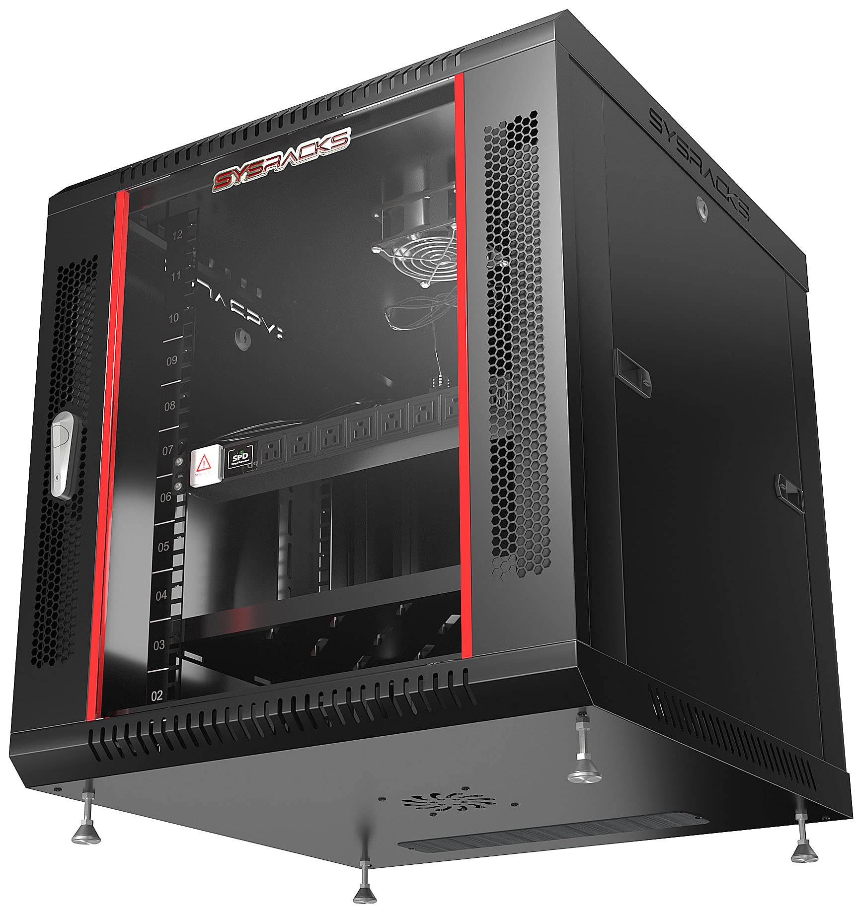 12U Wall Mount Server Rack Cabinet - Secure Network & AV Equipment Enclosure with Locking Doors, Adjustable Legs, Power Strip, Shelves & Cooling Fan - 24-Inch Depth (Black) - Ideal for Data Centers, Home Studios & Office Network Setups