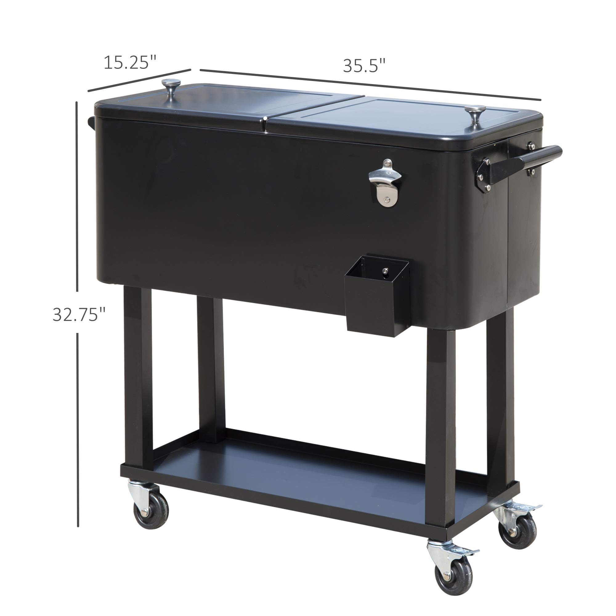 Outsunny 80 QT Rolling Cooler with Wheels - Portable Outdoor Ice Chest for Camping, Beach, BBQ & Tailgate Parties - Insulated Stand-Up Drink Cooler Cart in Black