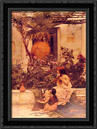 John William Waterhouse At Capri 18x24 Black Ornate Wood Framed Canvas Art Print - Classic Renaissance Wall Decor for Living Room, Bedroom & Office