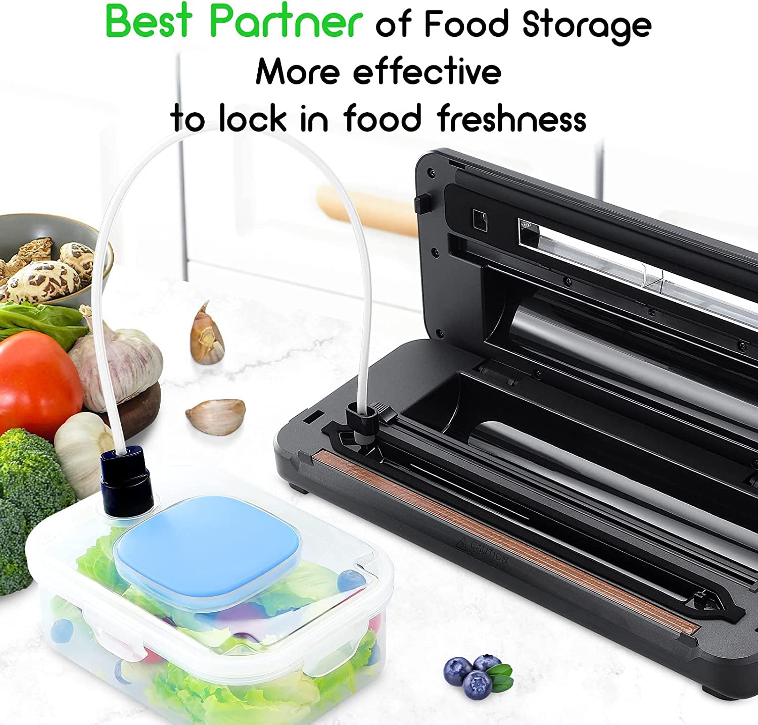 INKBIRD Automatic Food Vacuum Sealer Machine with Sealing-Time Countdown, Viewable Window, Built-in Cutter & Roll Storage - 5 Modes, LED Indicator - Includes 5 Vacuum Seal Bags & 1 Roll - Perfect for Meal Prep, Sous Vide, Food Storage & Freezing