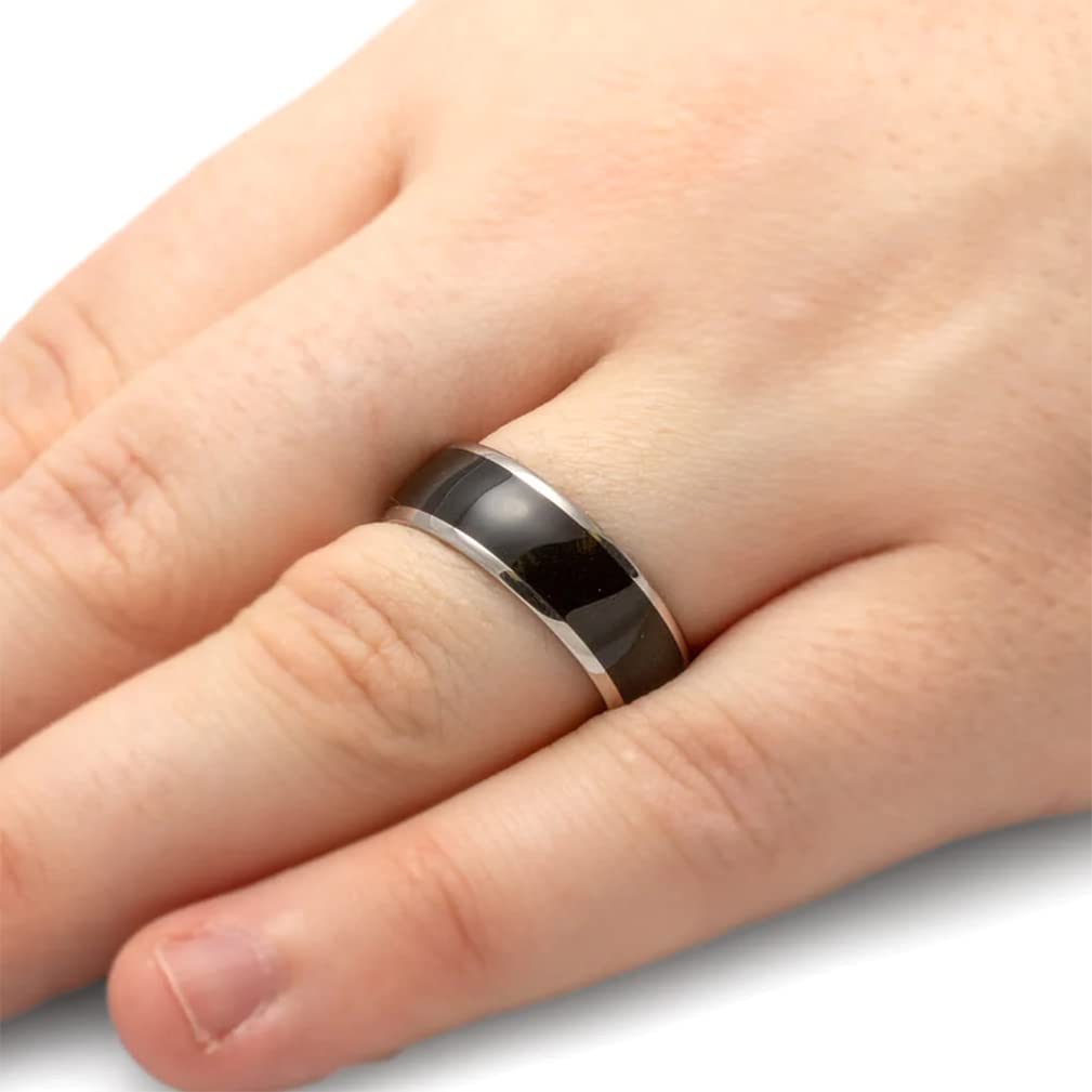 Men's Titanium African Blackwood Comfort-Fit Dome Ring - 10mm Wide Band, Hypoallergenic & Durable Wedding Band for Men, Perfect for Everyday Wear & Special Occasions