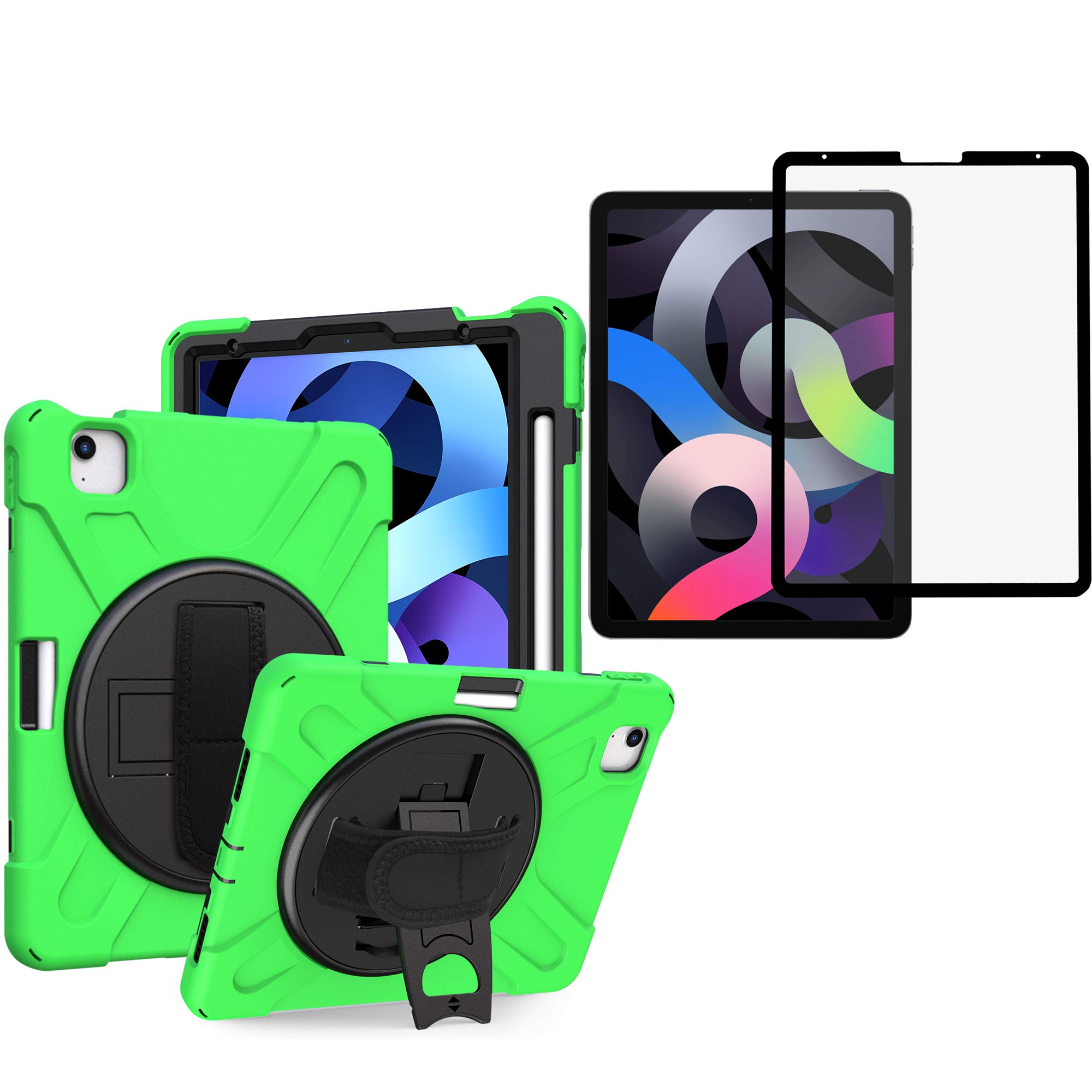 Shockproof Heavy Duty Case for iPad Air 4th/5th Gen (2020/2021) with Stand & Shatterproof Ceramic Screen Protector - Green | Perfect for Travel, Work & Home Use