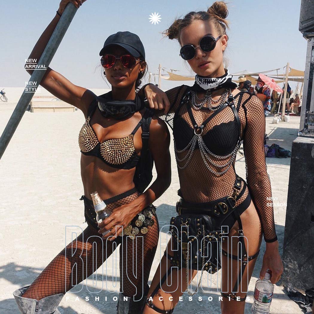 Sinalty Punk Leather Layered Body Chain - Black Gothic Body Jewelry & Harness for Women | Nightclub, Festival, Rave & Gothic Fashion Accessories