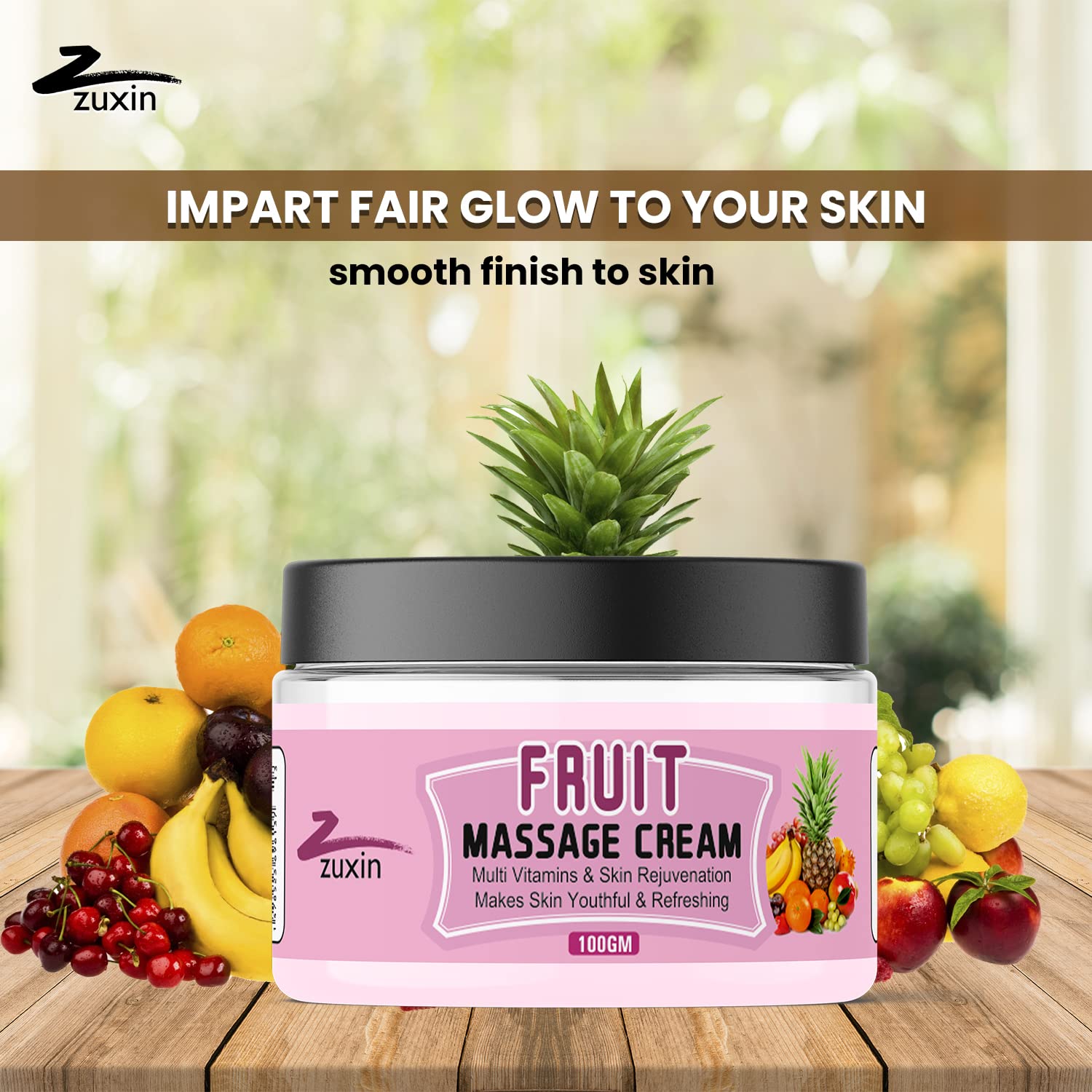 ZUXIN 100ml Fruit Massage Cream with Multi Vitamins - Skin Rejuvenation & Youthful Glow | Hydrating & Refreshing for Face & Body | Perfect for Spa, Home Massage & Skincare Routine