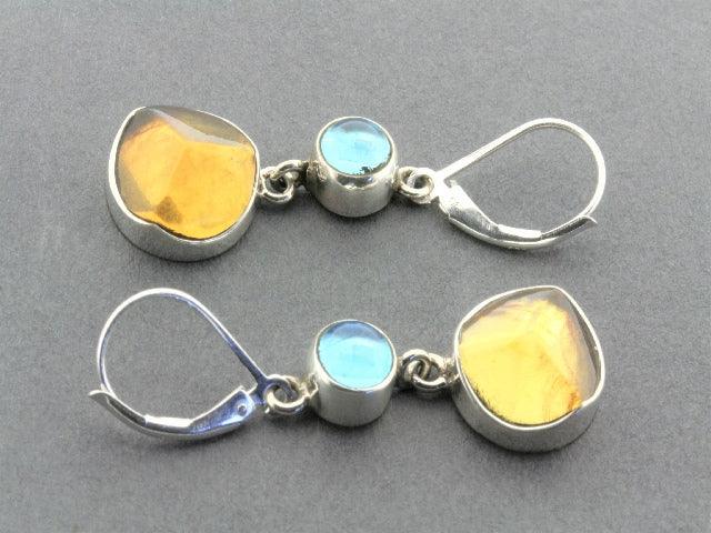 Faceted Amber & Blue Topaz Sterling Silver Earrings for Women – Elegant Dangle Jewelry for Parties, Weddings & Everyday Wear