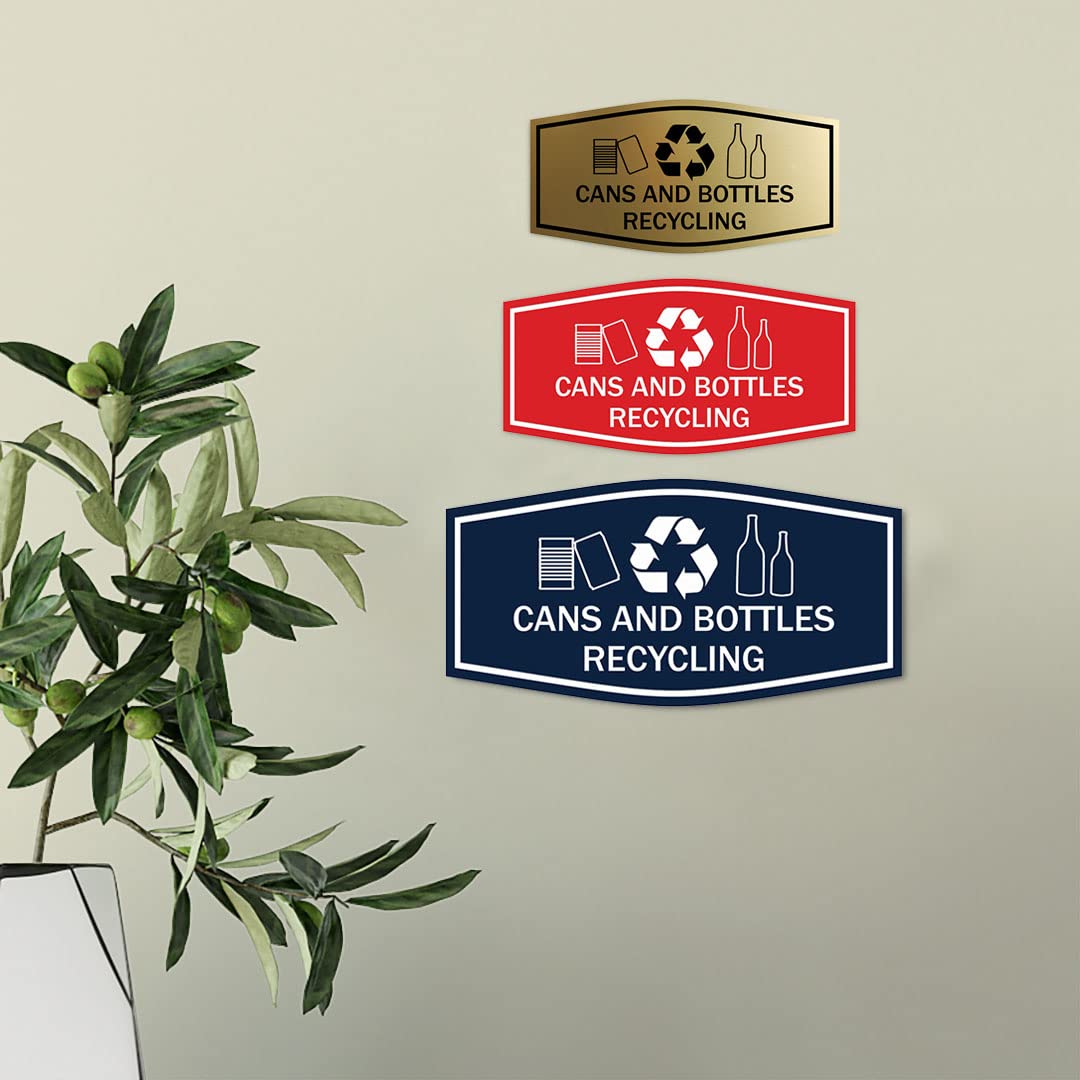 Eco-Friendly Brushed Gold Recycling Bin Sign for Cans & Bottles - Large Wall Decal for Home, Office & School Recycling Stations