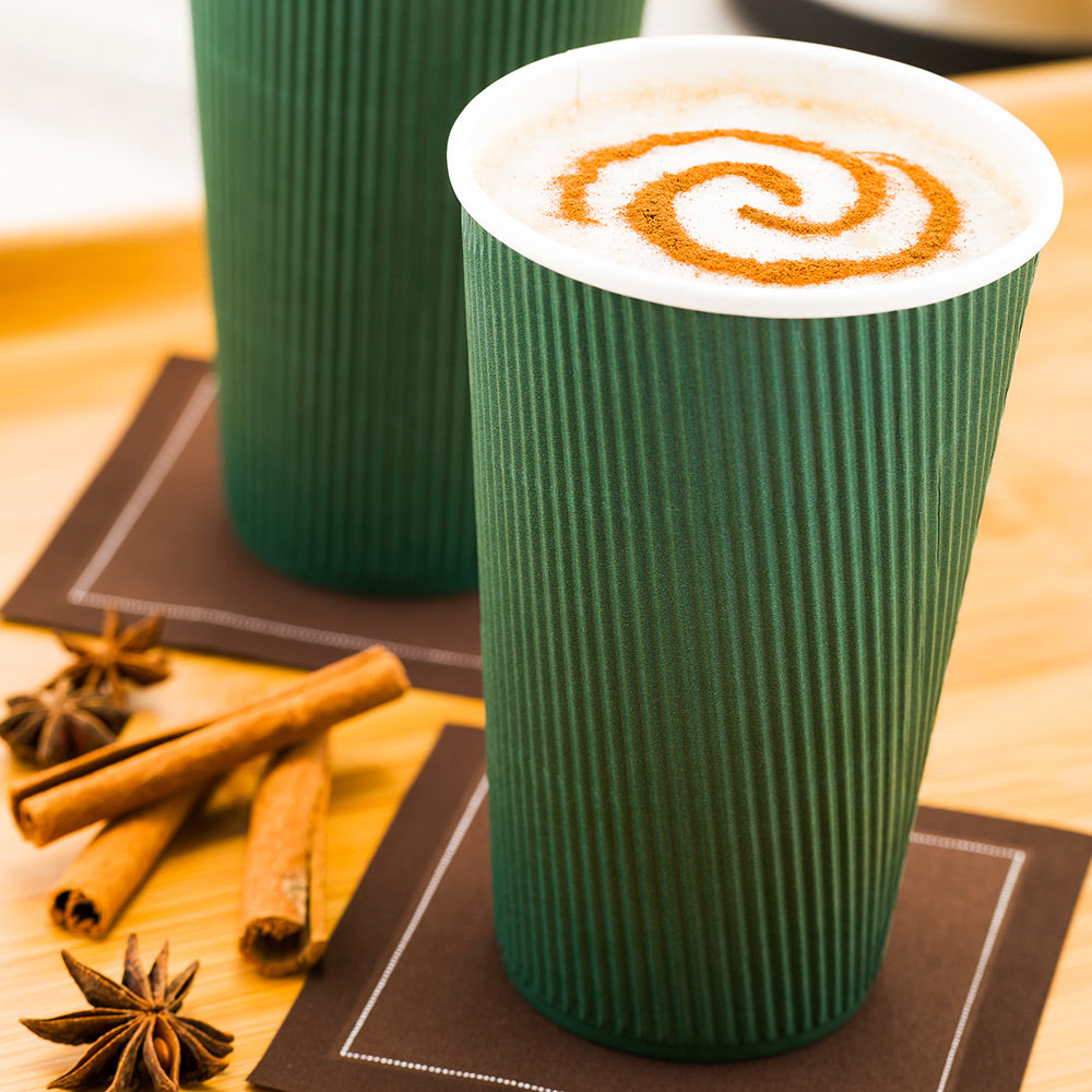 16 oz Eco-Friendly Forest Green Paper Coffee Cups with Ripple Wall - 3.5