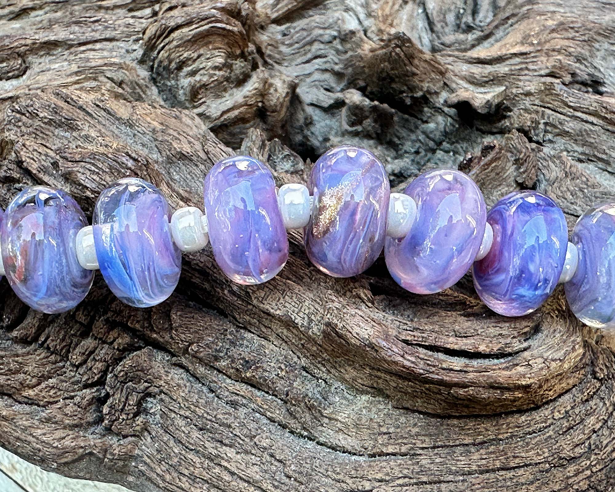8 Tanzanite Glow Purple Lampwork Glass Beads Set for Jewelry Making - DIY Bracelet, Necklace & Craft Projects - SRA Certified