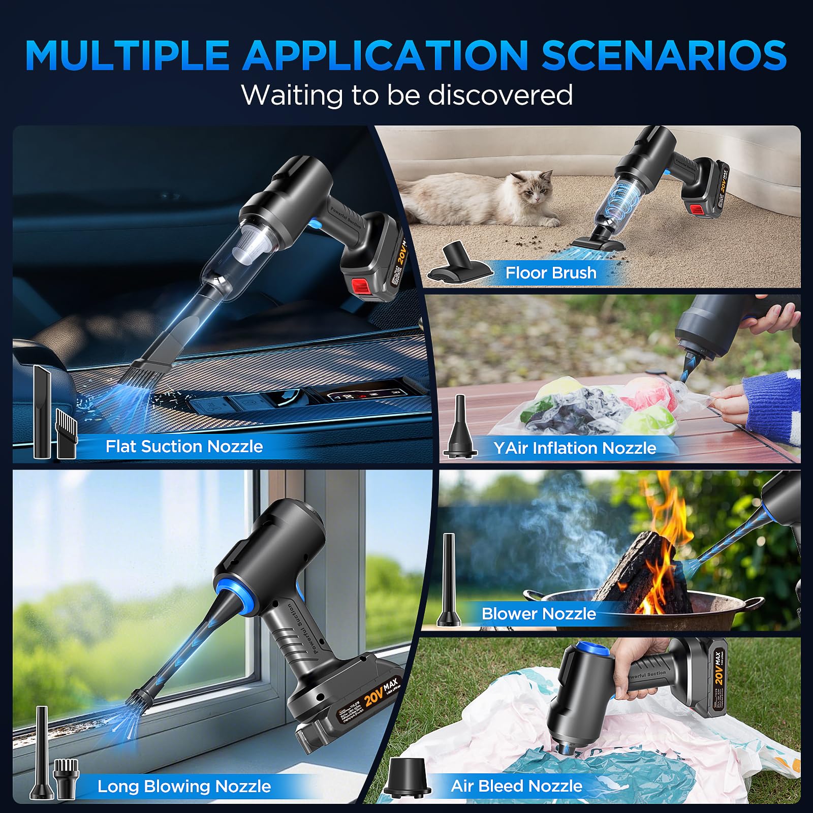 WOKEGI 22000Pa Cordless Handheld Car Vacuum Cleaner - Rechargeable Wet/Dry Portable Vacuum with Brushless Motor, 12 Accessories for Car Detailing, Home & Office Cleaning