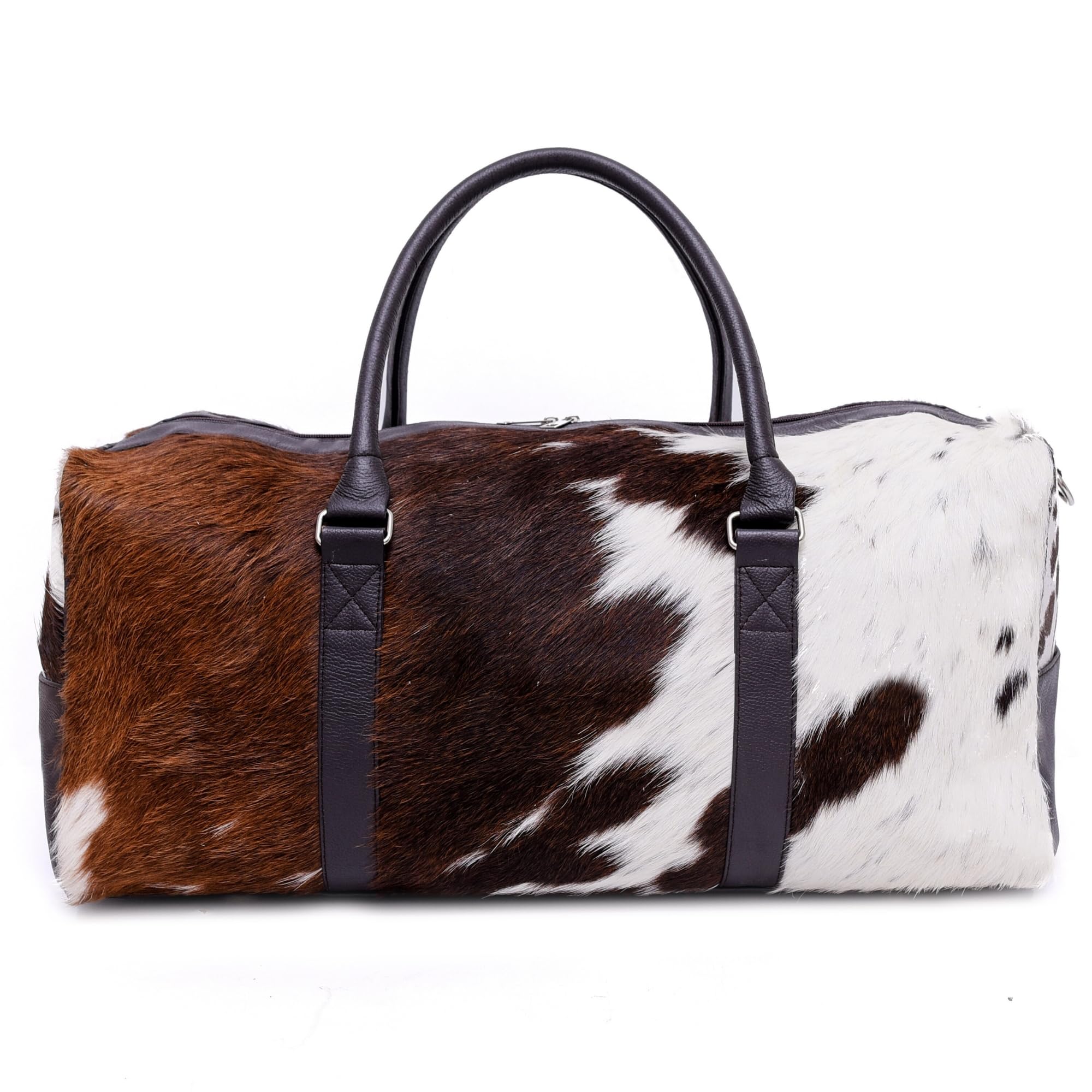 Premium Cowhide Leather Duffel Bag for Men & Women - Large Unisex Travel Duffle, Stylish Leather Gym & Weekender Overnight Bag with Genuine Cow Hair (Brown) | Perfect for Business Trips, Gym Workouts & Weekend Getaways