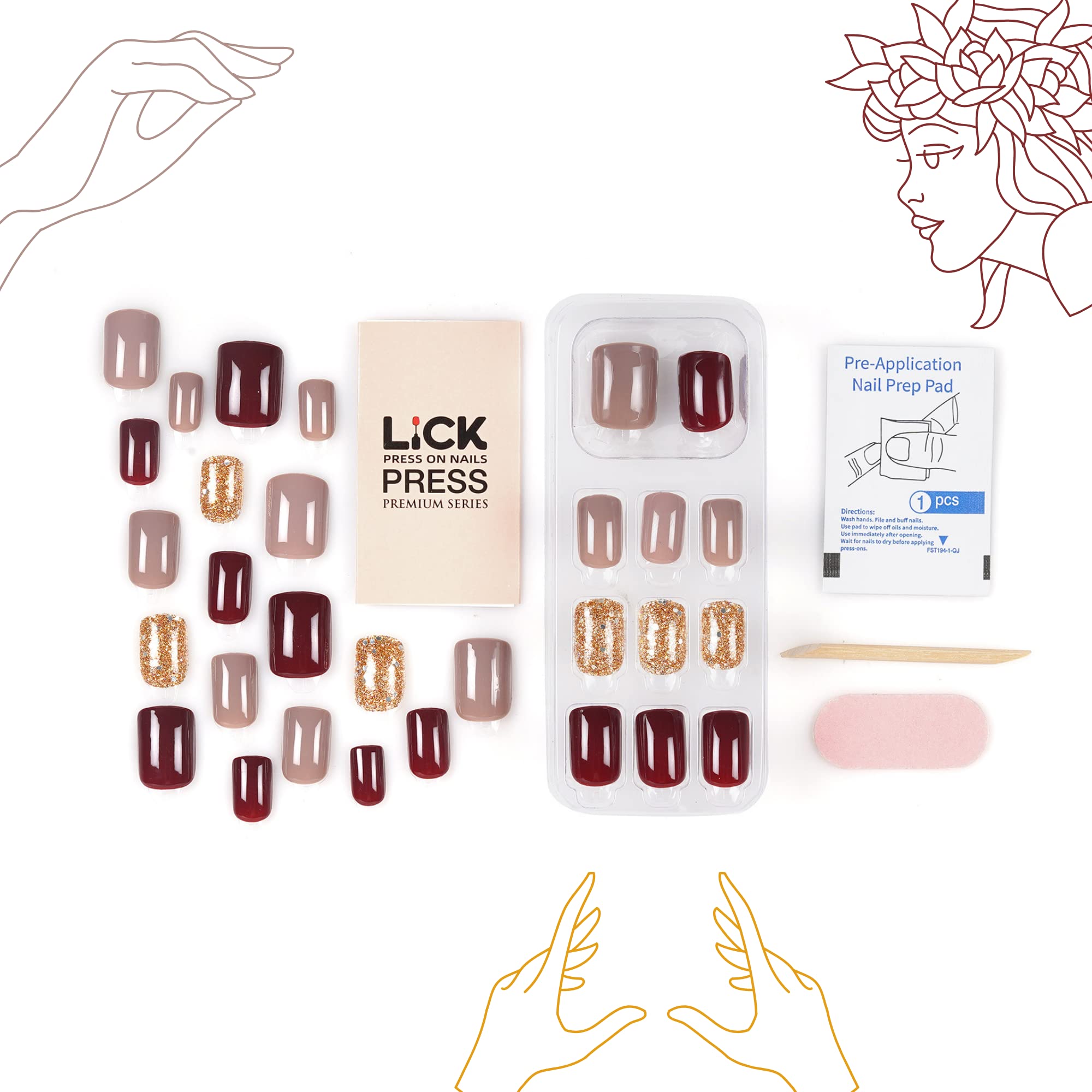 French Press On Nails Kit - Reusable Artificial Nails for Women & Girls | Acrylic Nail Extensions with No Glue Needed | Perfect for Parties, Weddings & Daily Wear