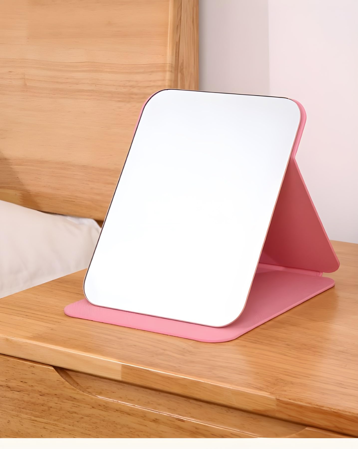 ONICORN® Foldable Makeup Mirror with Stand - Portable Travel Vanity Mirror with PU Leather Case, Frameless Round Edge Design (Pink) - Perfect for Home, Travel & Professional Makeup Application