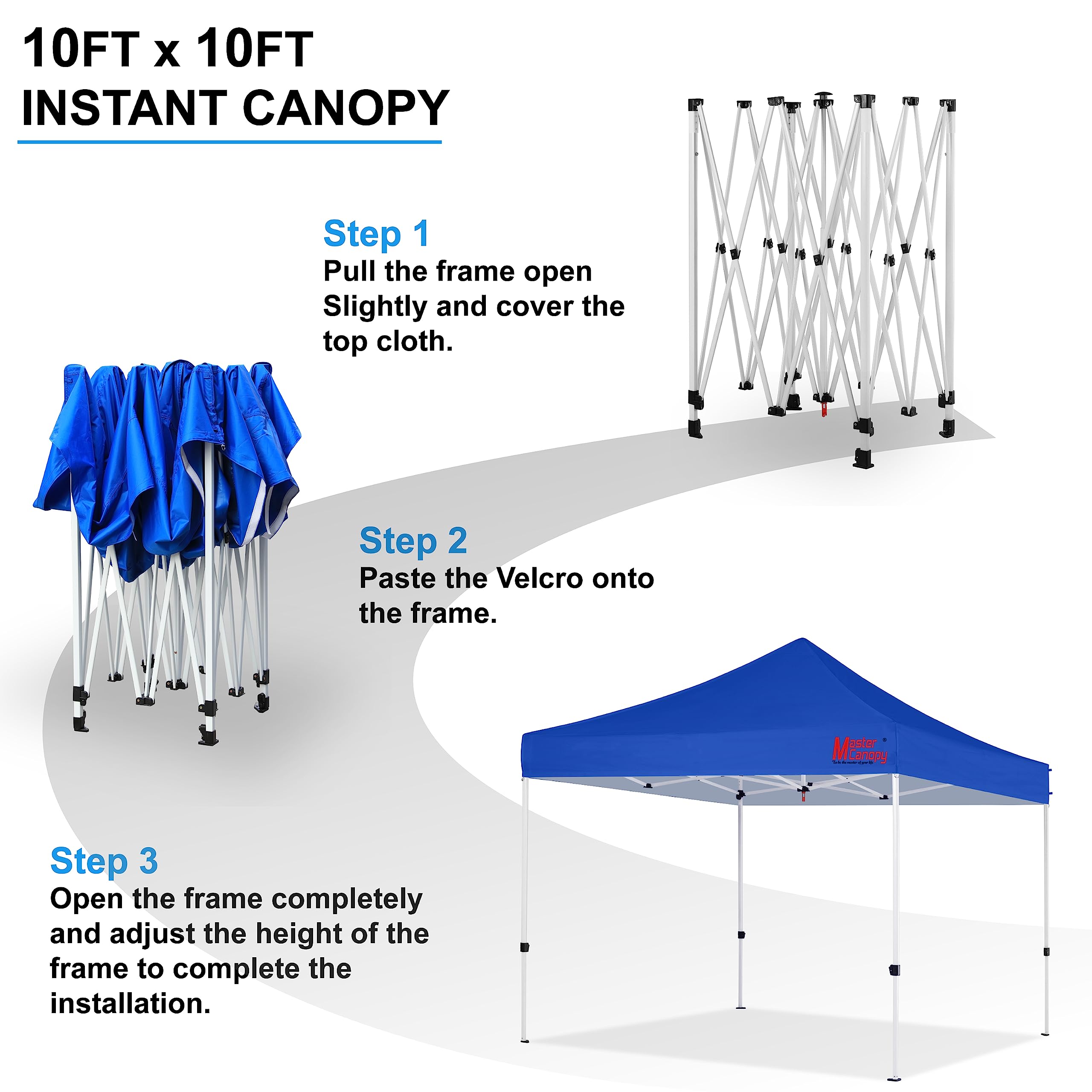 MASTERCANOPY 10x10 Commercial Grade Pop Up Canopy Tent - Instant Shelter for Outdoor Events, Beach, Camping & Parties (Blue)