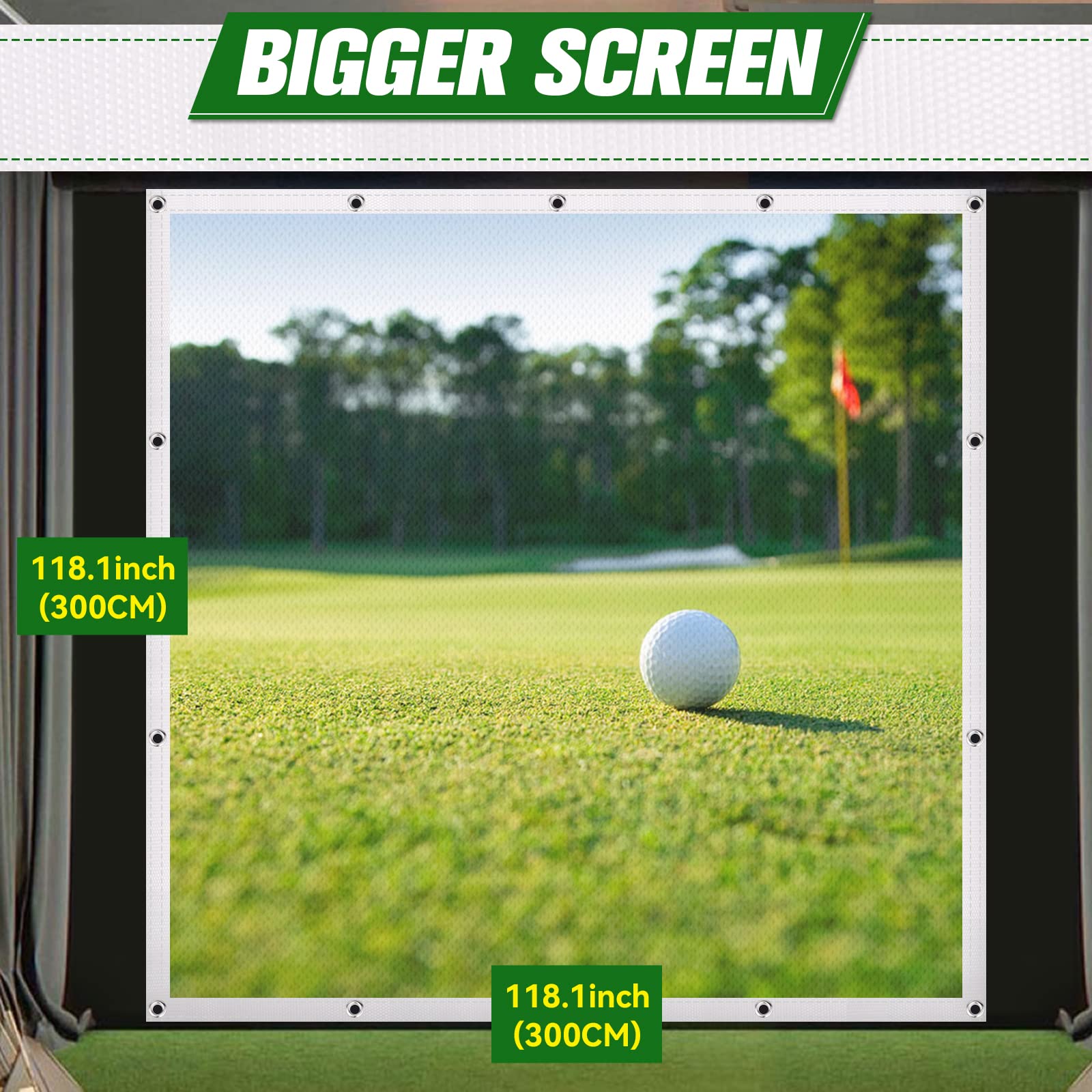 Aikeec 7mm Thick Golf Simulator Impact Screen for Indoor/Home/Garage Training - Ultra Clear 10ft Golf Hitting Screen with 32 Grommets (5 Size Options) - Perfect for Golf Practice, Game Rooms & Backyard Driving Ranges