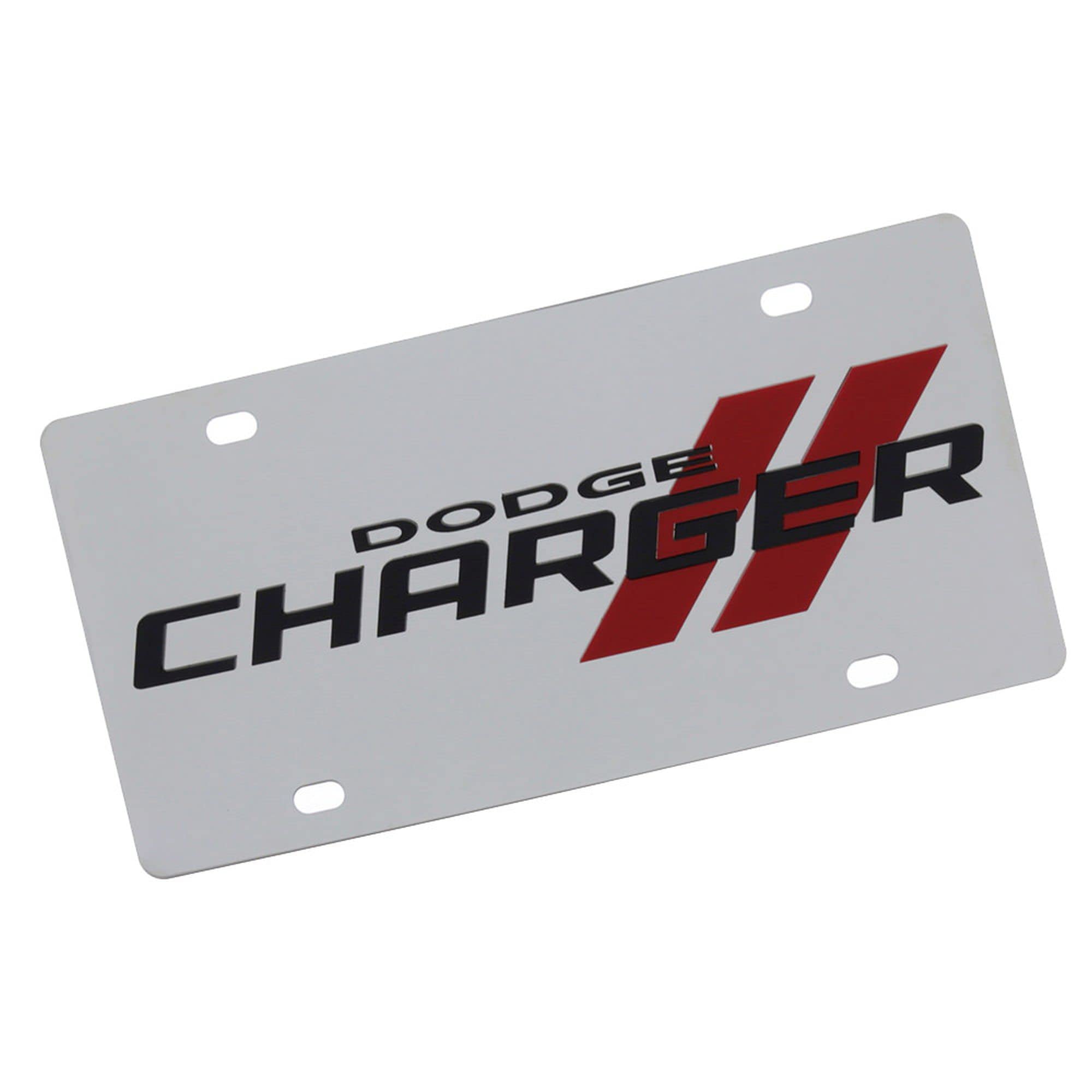 Eurosport Daytona Dual Logo Chrome License Plate for Dodge Charger - Perfect for Car Enthusiasts & Customization