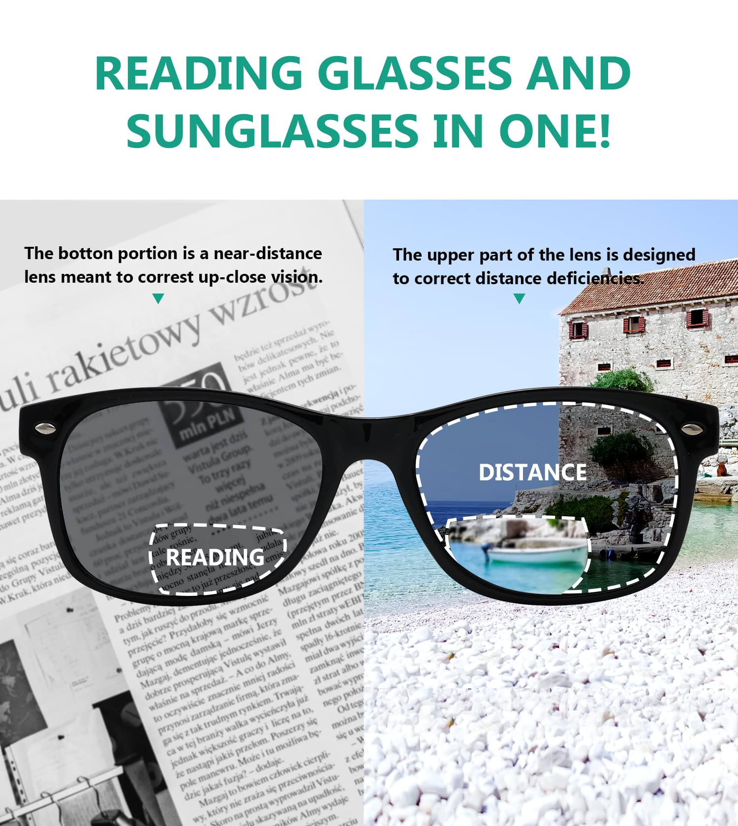 Eyekepper Classic Bifocal Reading Sunglasses for Men & Women - UV Protection Bifocal Readers with Sunshade Lenses for Outdoor Reading, Driving, and Fishing