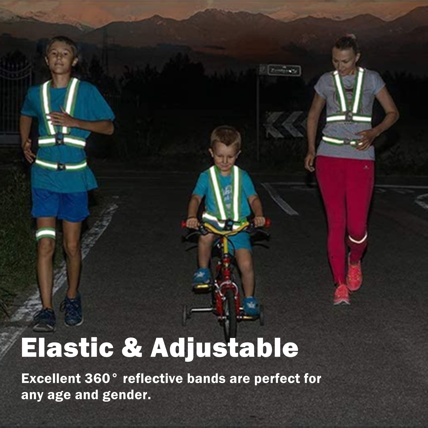 High Visibility Reflective Running Gear Set - 3-Piece Safety Vest, Armband & Belt for Night Cycling, Walking & Jogging - Reflective Safety Equipment for Men, Women & Kids - Perfect for Outdoor Activities, Nighttime Exercise & Road Safety