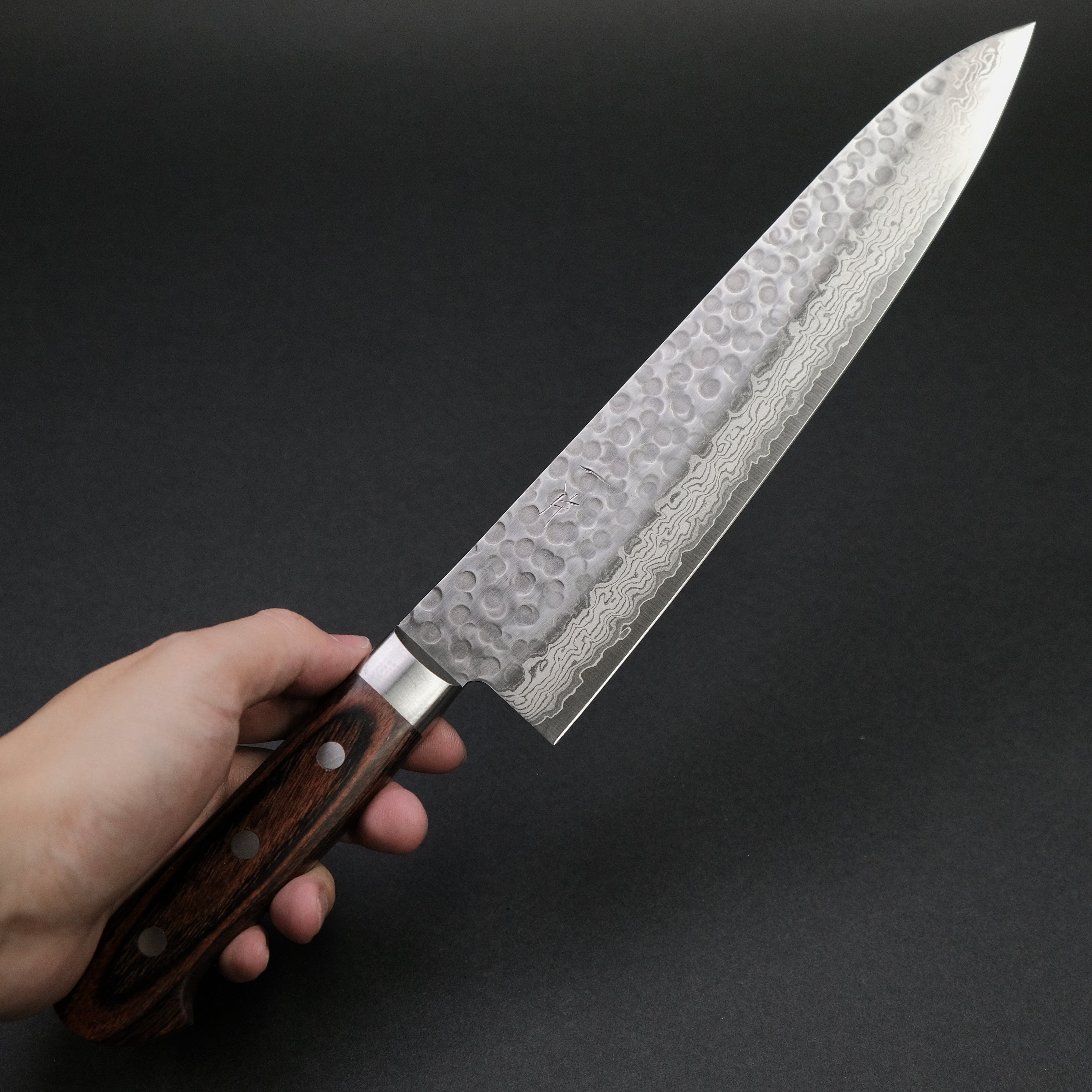 Hitohira HG Tsuchime Damascus Gyuto 240mm Japanese Chef Knife with Imitation Mahogany Handle - Perfect for Professional Chefs & Home Cooking Enthusiasts