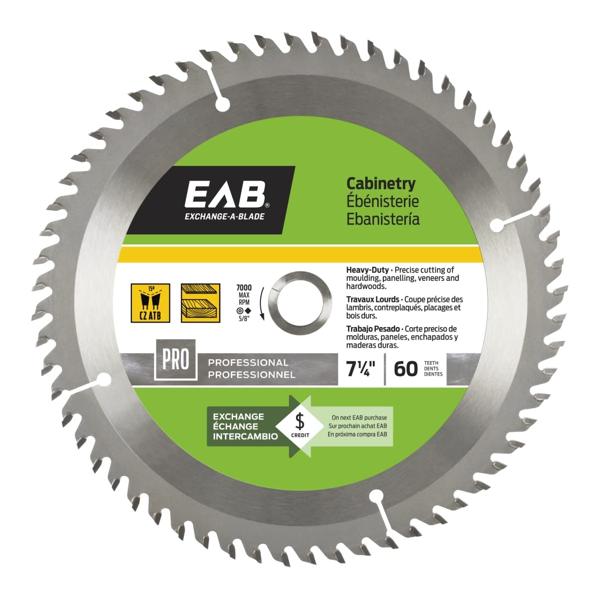 7.25-Inch 60-Tooth Finishing Saw Blade for Cabinetry - Professional Grade, Recyclable & Exchangeable - Perfect for Woodworking, Trim Work, and Fine Finish Cuts