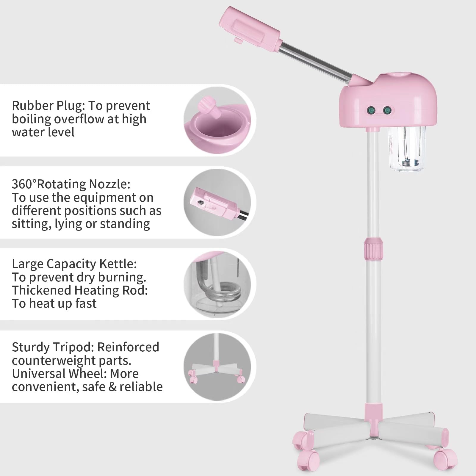 Professional Facial Steamer for Spa & Home Use - Pink Portable Vapor Face Steamer for Estheticians & Skincare - Perfect for Deep Cleansing, Hydration & Relaxation Therapy