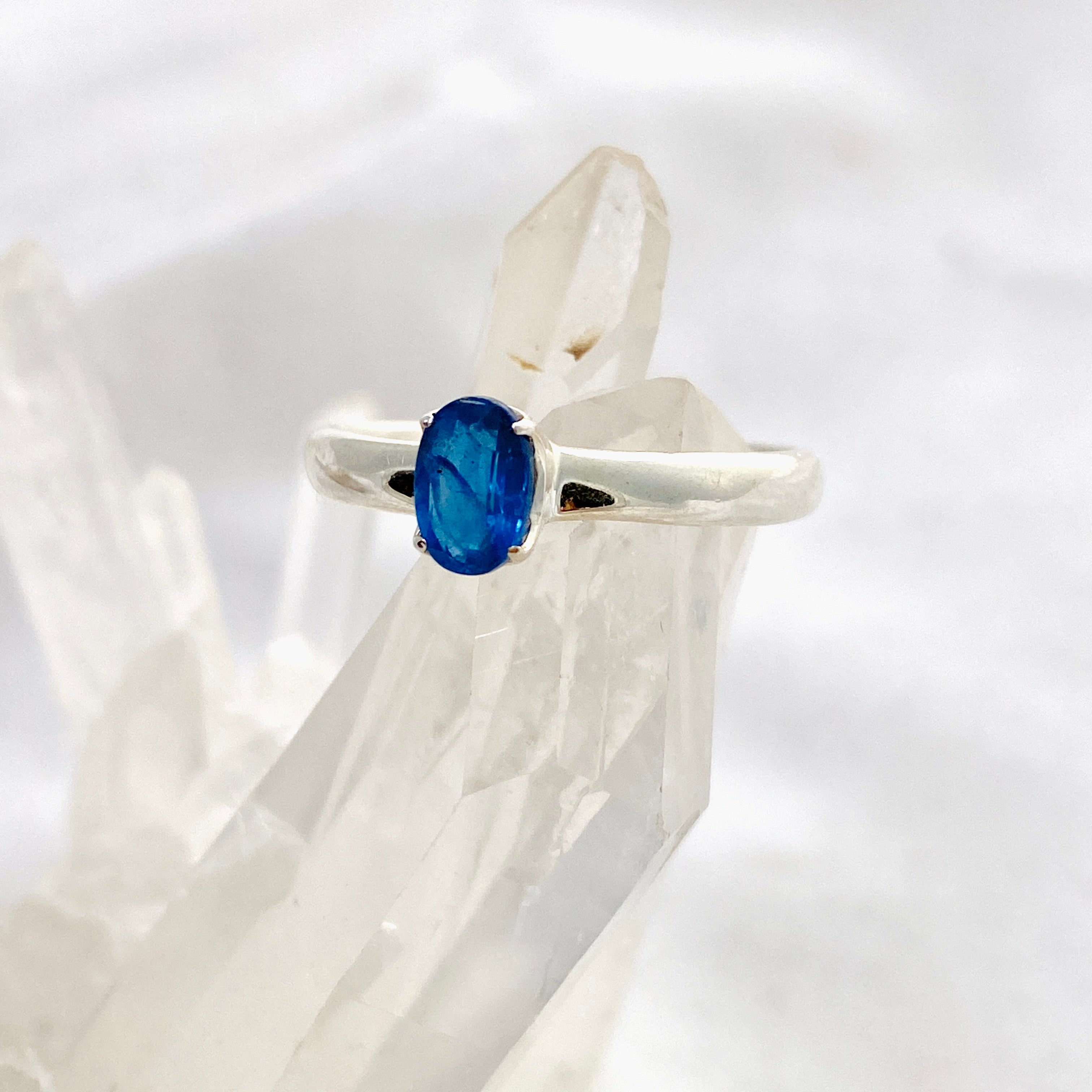Blue Kyanite Oval Faceted Ring Size 7 - Natural Gemstone Jewelry for Women - Perfect for Everyday Wear, Meditation & Spiritual Healing