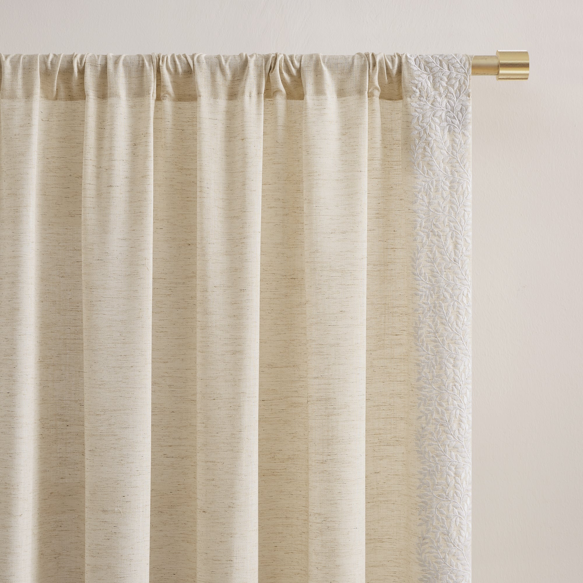 Emily Leaves Embroidered Window Curtain Panels - Elegant Floral Sheer Drapes for Living Room, Bedroom & Nursery - Light Filtering Privacy Curtains with Leaf Pattern Design