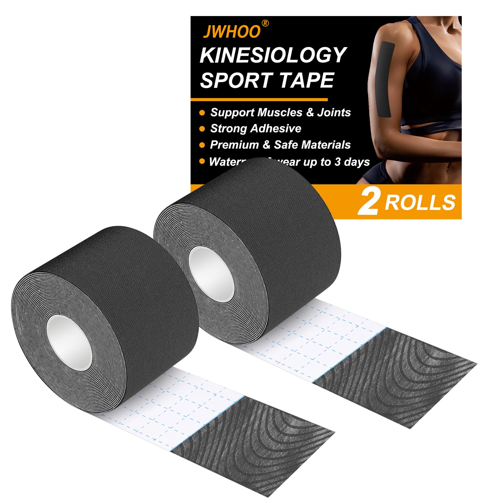 Latex-Free Kinesiology Tape (2 Rolls) - 16ft Waterproof Athletic Sports Tape for Muscle Pain Relief & Joint Support | Self-Adhesive, No Residue, Elastic & Easy Tear | Ideal for Sports Injuries, Physical Therapy & Post-Workout Recovery
