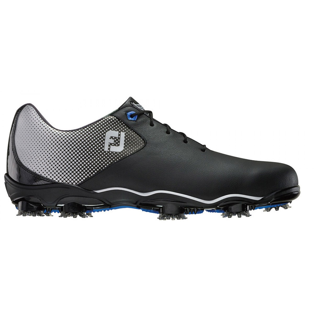FootJoy DNA Helix Black Men's Golf Shoes – Lightweight & Waterproof Spiked Golf Shoes for Men – Perfect for Walking the Course & Wet Conditions