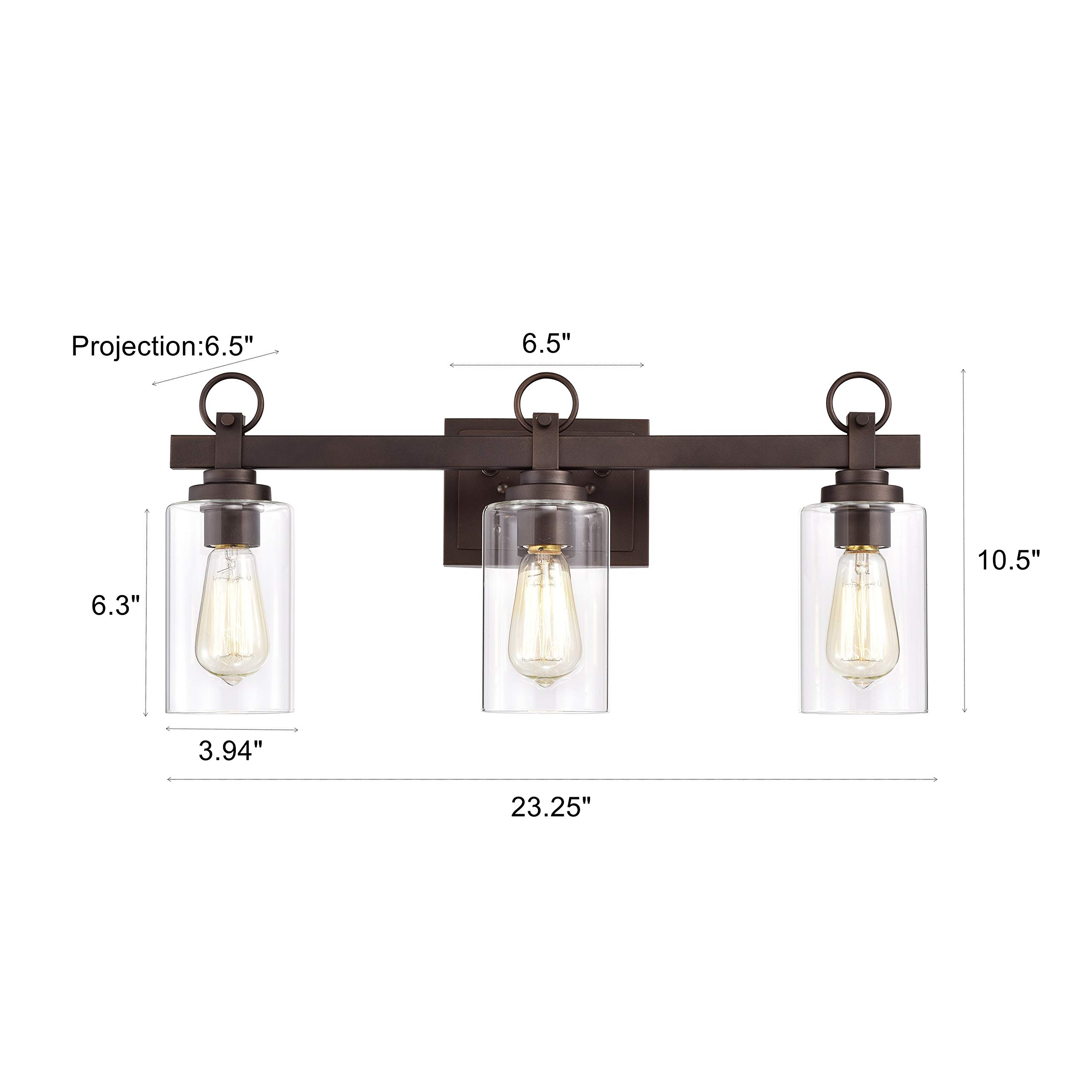 3-Light Oil Rubbed Bronze Bathroom Vanity Light Fixture - 23 Inch Wide Transitional Style (2S105-RB23BL3) - Perfect for Modern Bathrooms, Powder Rooms & Master Suites