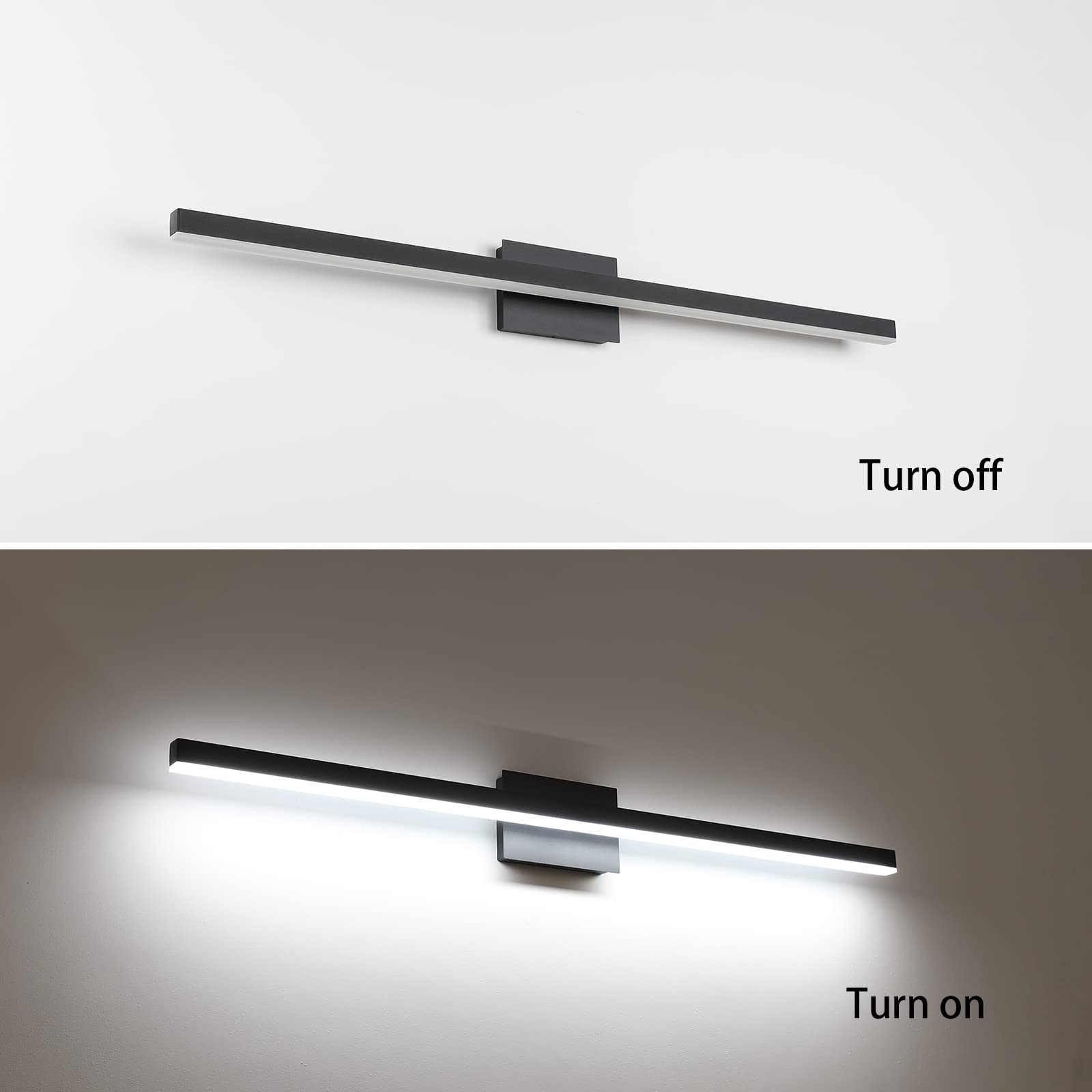 Joossnwell 47.2 Inch LED Vanity Light - Modern Black Bathroom Lighting Fixture with Aluminum Frame, 30W 6000K Cool White - Perfect for Mirror Wall Mount in Contemporary Bathrooms & Dressing Rooms